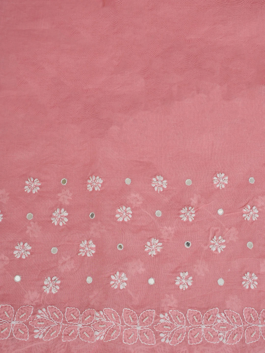 Ada Hand Embroidered Peachy Pink Cotton Lucknowi Chikankari Saree With Blouse With Pearl Work 01A584388