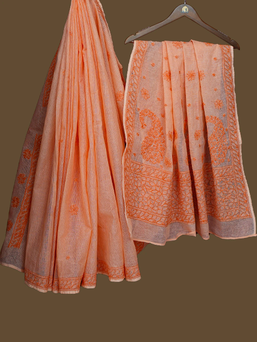 Ada Hand Embroidered Peach Kota Lucknowi Chikankari Saree With Blouse 01A778018