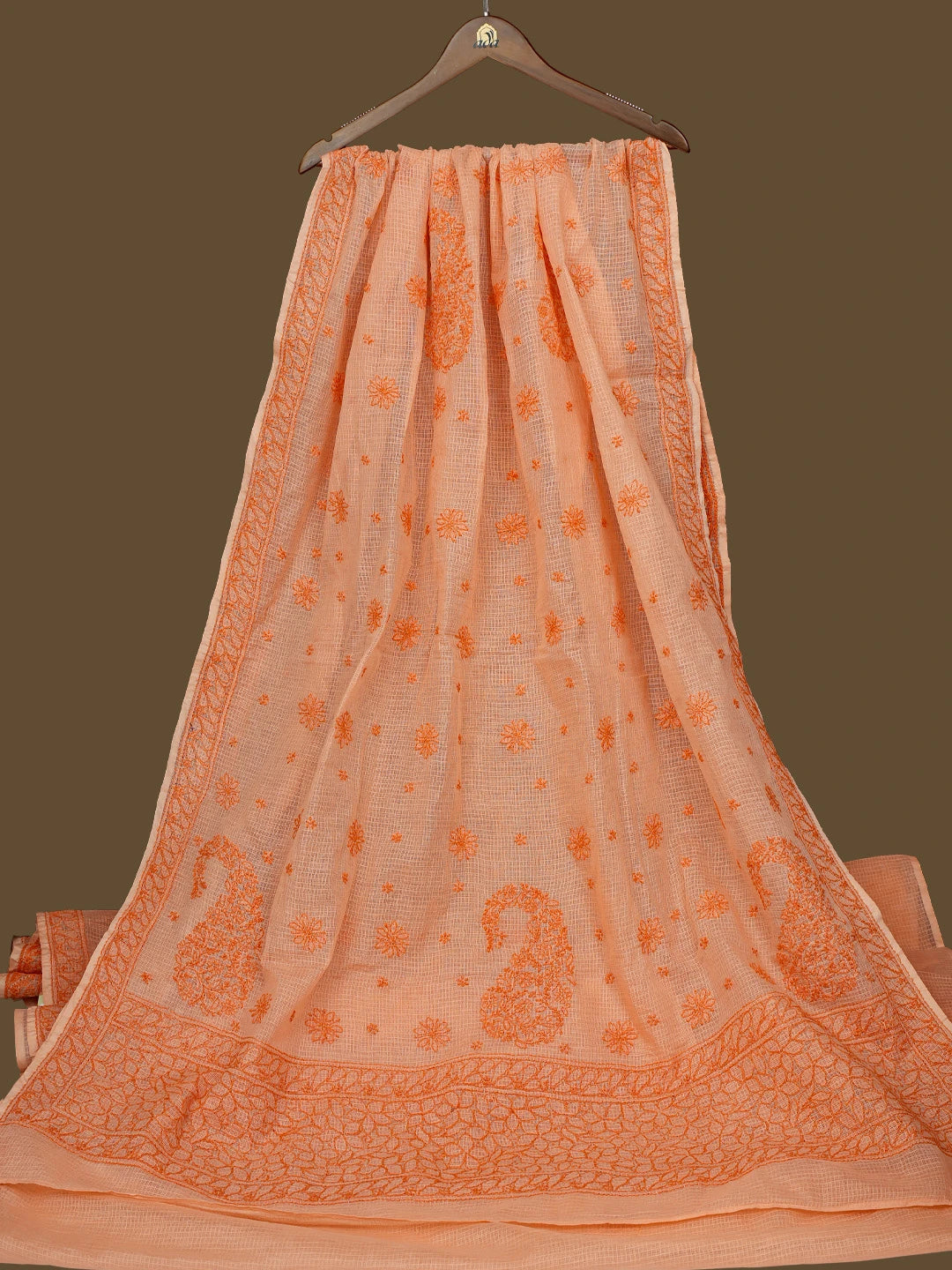 Ada Hand Embroidered Peach Kota Lucknowi Chikankari Saree With Blouse 01A778018