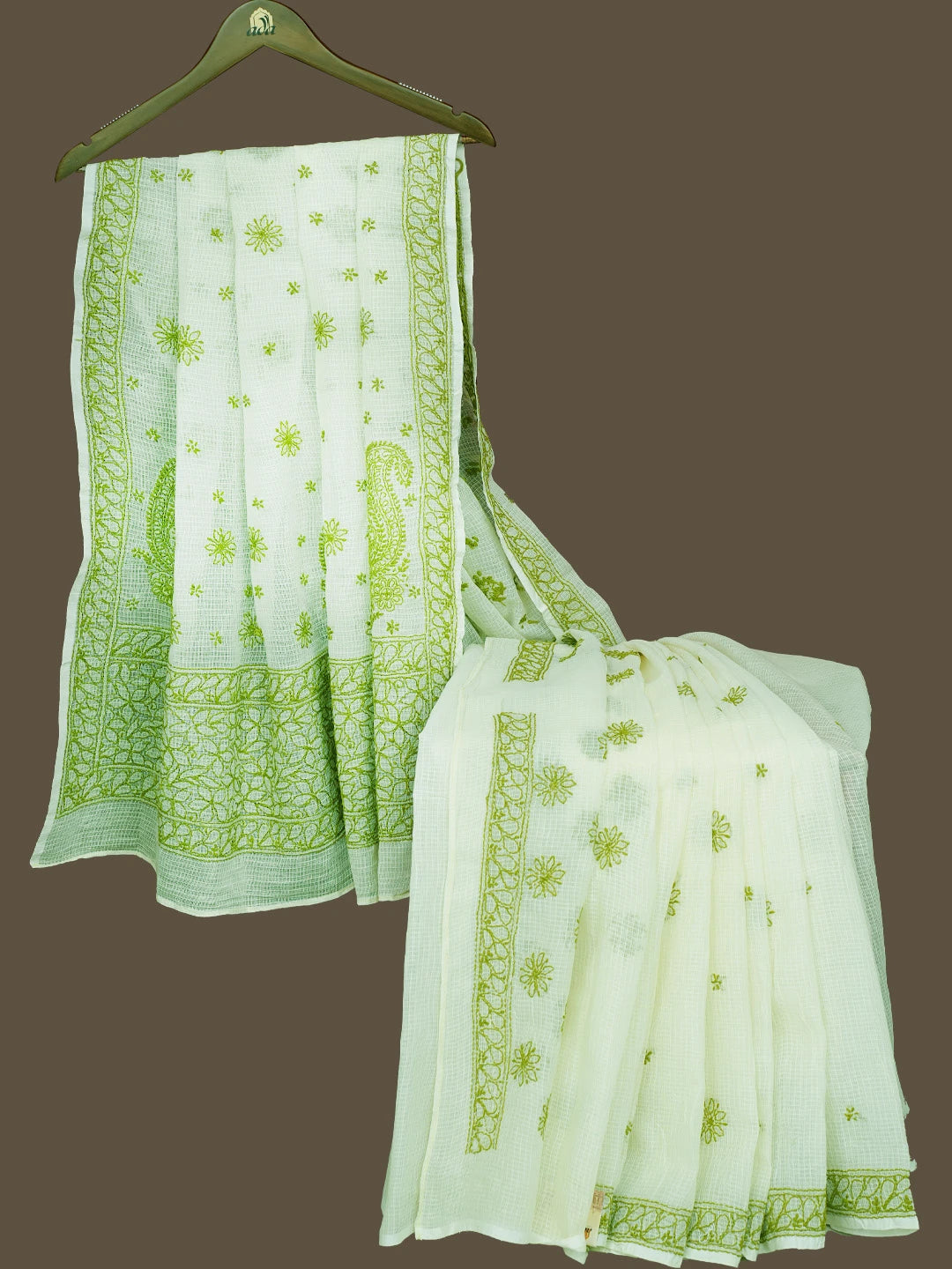 Ada Hand Embroidered Cream Kota Lucknowi Chikankari Saree With Blouse 01A778033
