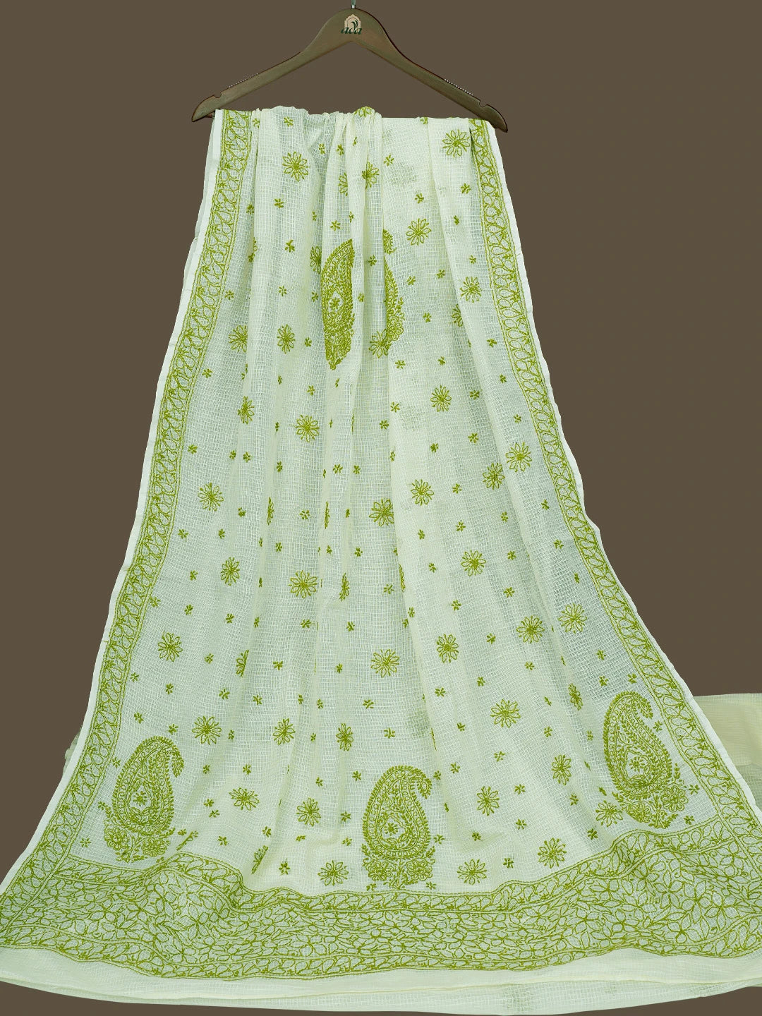 Ada Hand Embroidered Cream Kota Lucknowi Chikankari Saree With Blouse 01A778033