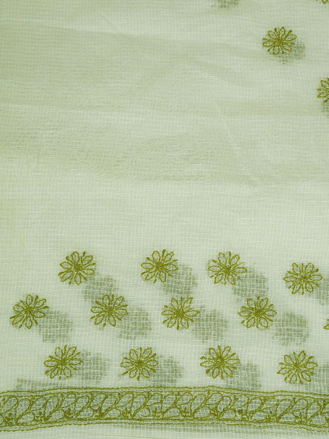Ada Hand Embroidered Cream Kota Lucknowi Chikankari Saree With Blouse 01A778033