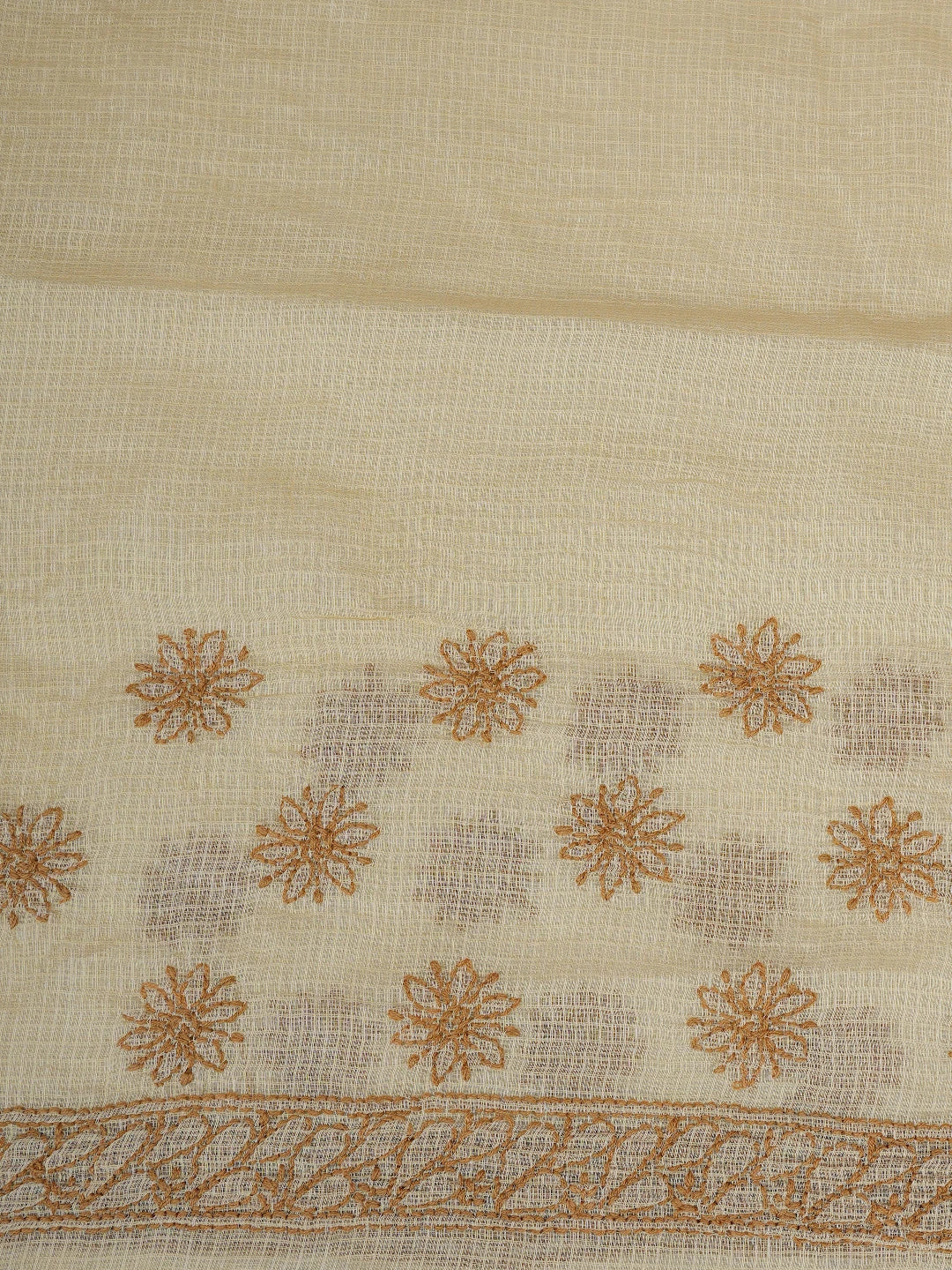 Ada Hand Embroidered Fawn Kota Lucknowi Chikankari Saree With Blouse 01A778031