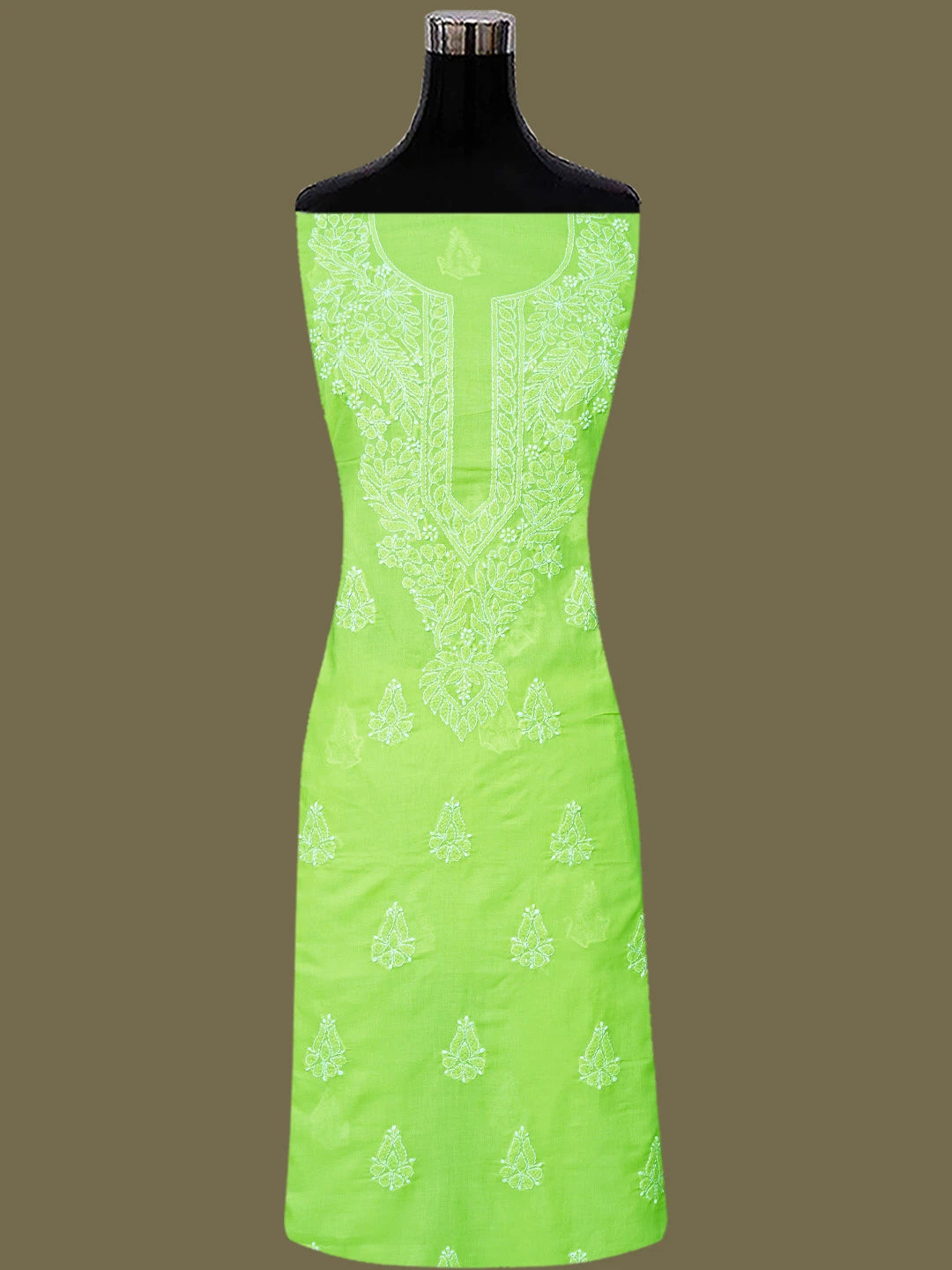 Ada Hand Embroidered Lime Green Cotton Lucknowi Chikankari Unstitched Suit Piece 01A677293