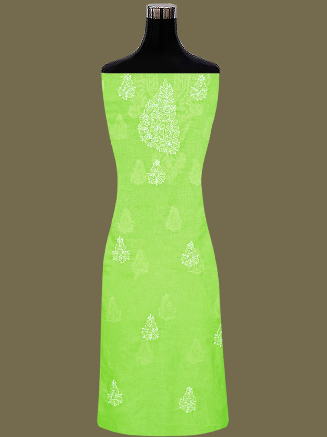 Ada Hand Embroidered Lime Green Cotton Lucknowi Chikankari Unstitched Suit Piece 01A677293