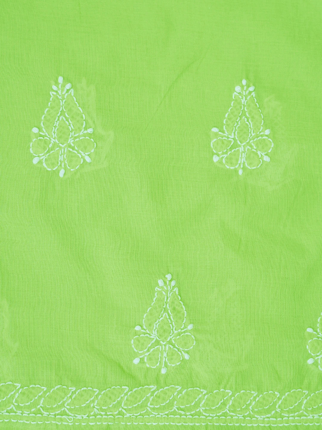 Ada Hand Embroidered Lime Green Cotton Lucknowi Chikankari Unstitched Suit Piece 01A677293