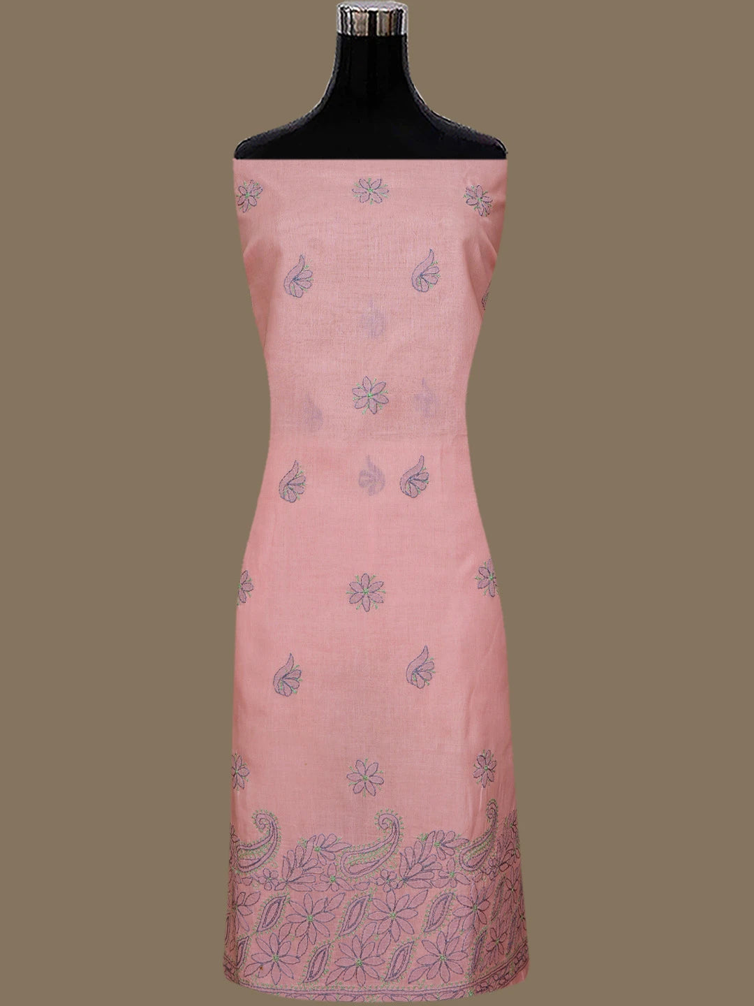 Ada Hand Embroidered Peach Cotton Lucknowi Chikankari Unstitched Suit Piece 01A659709