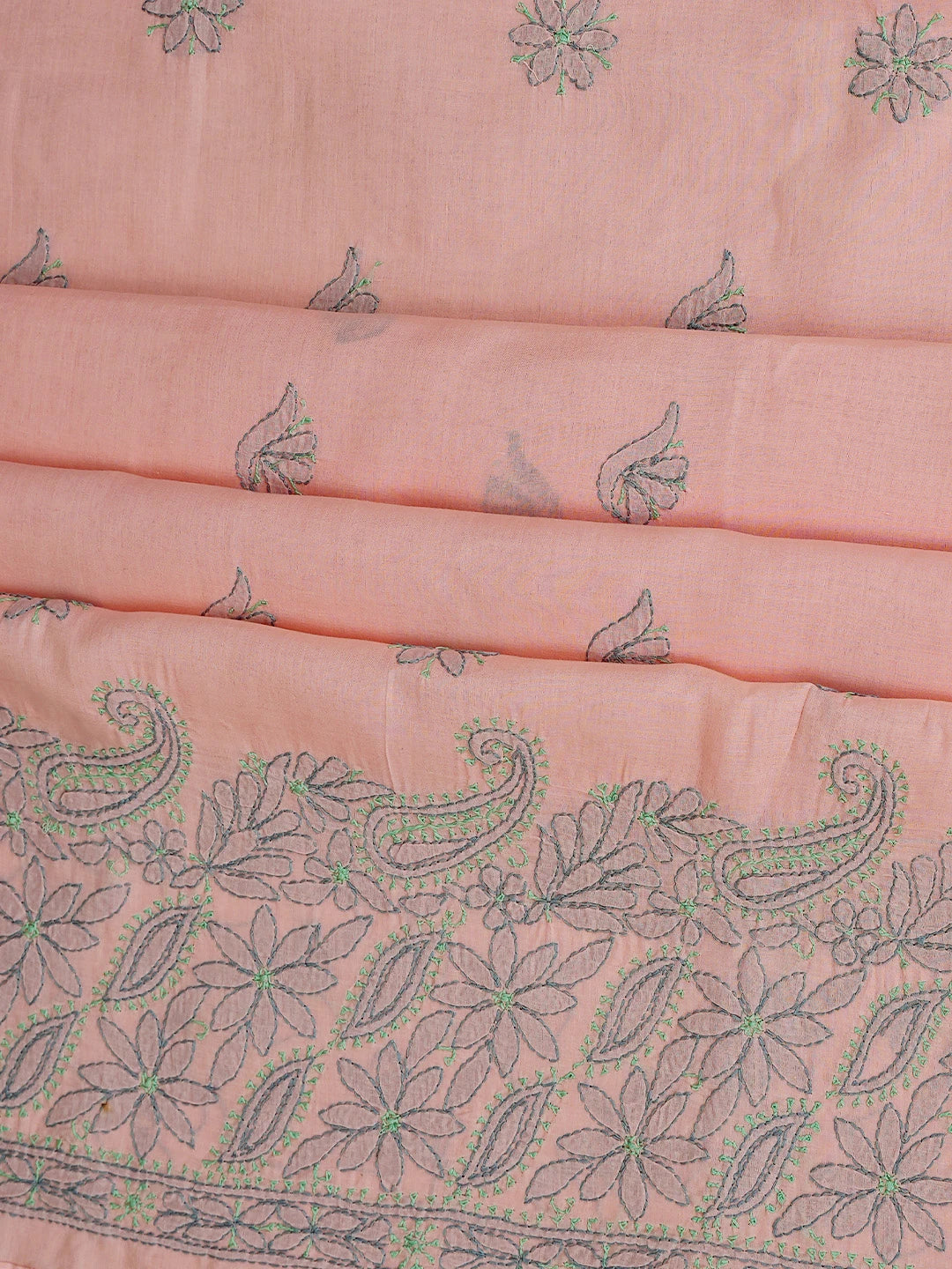 Ada Hand Embroidered Peach Cotton Lucknowi Chikankari Unstitched Suit Piece 01A659709