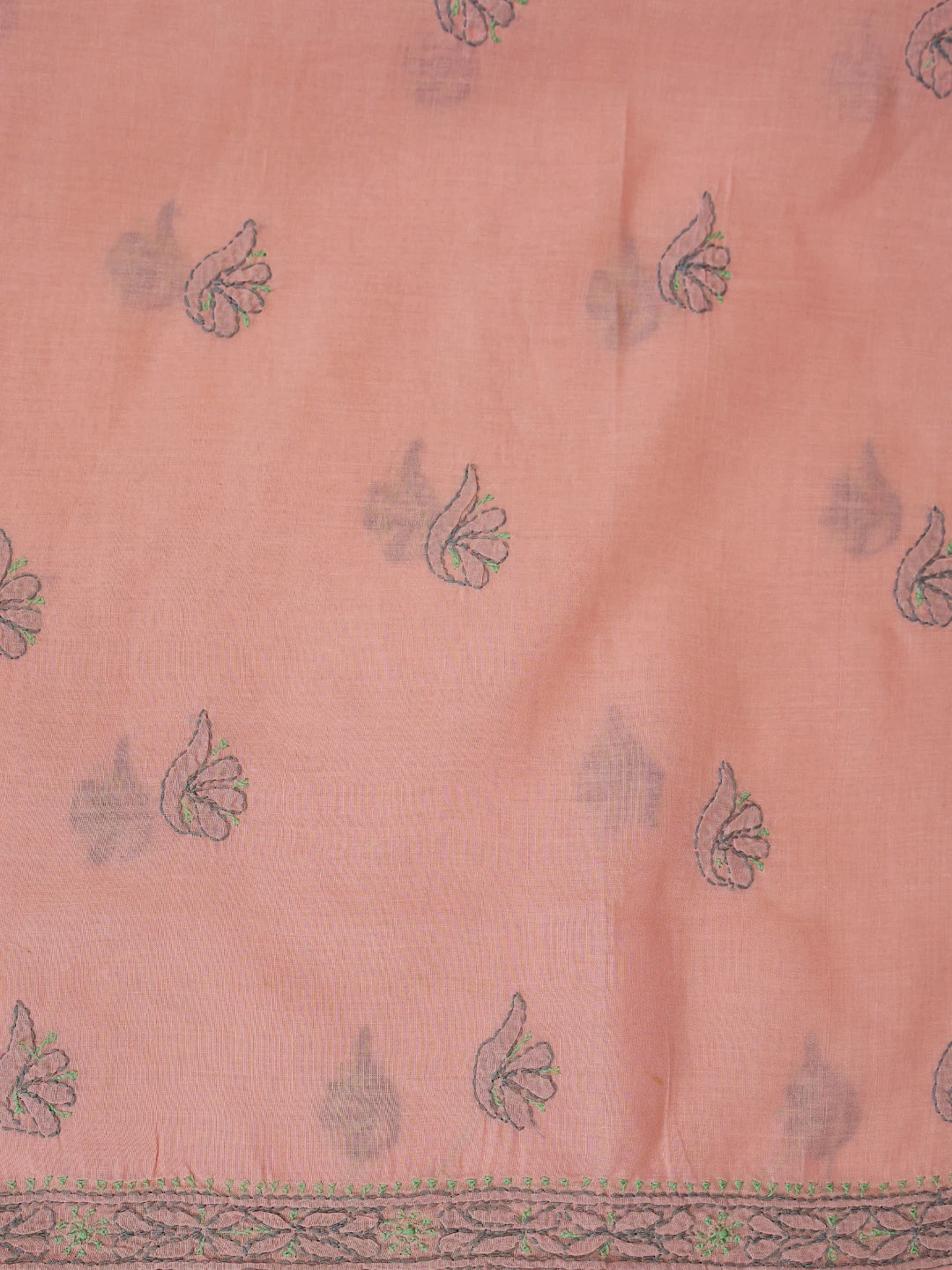 Ada Hand Embroidered Peach Cotton Lucknowi Chikankari Unstitched Suit Piece 01A659709