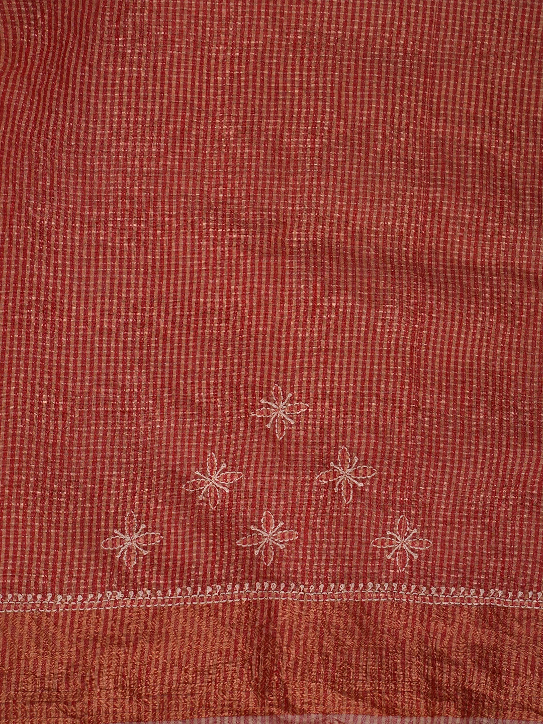 Ada Hand Embroidered Carrot Pink Chanderi Lucknowi Chikankari Saree With Blouse 01A777250