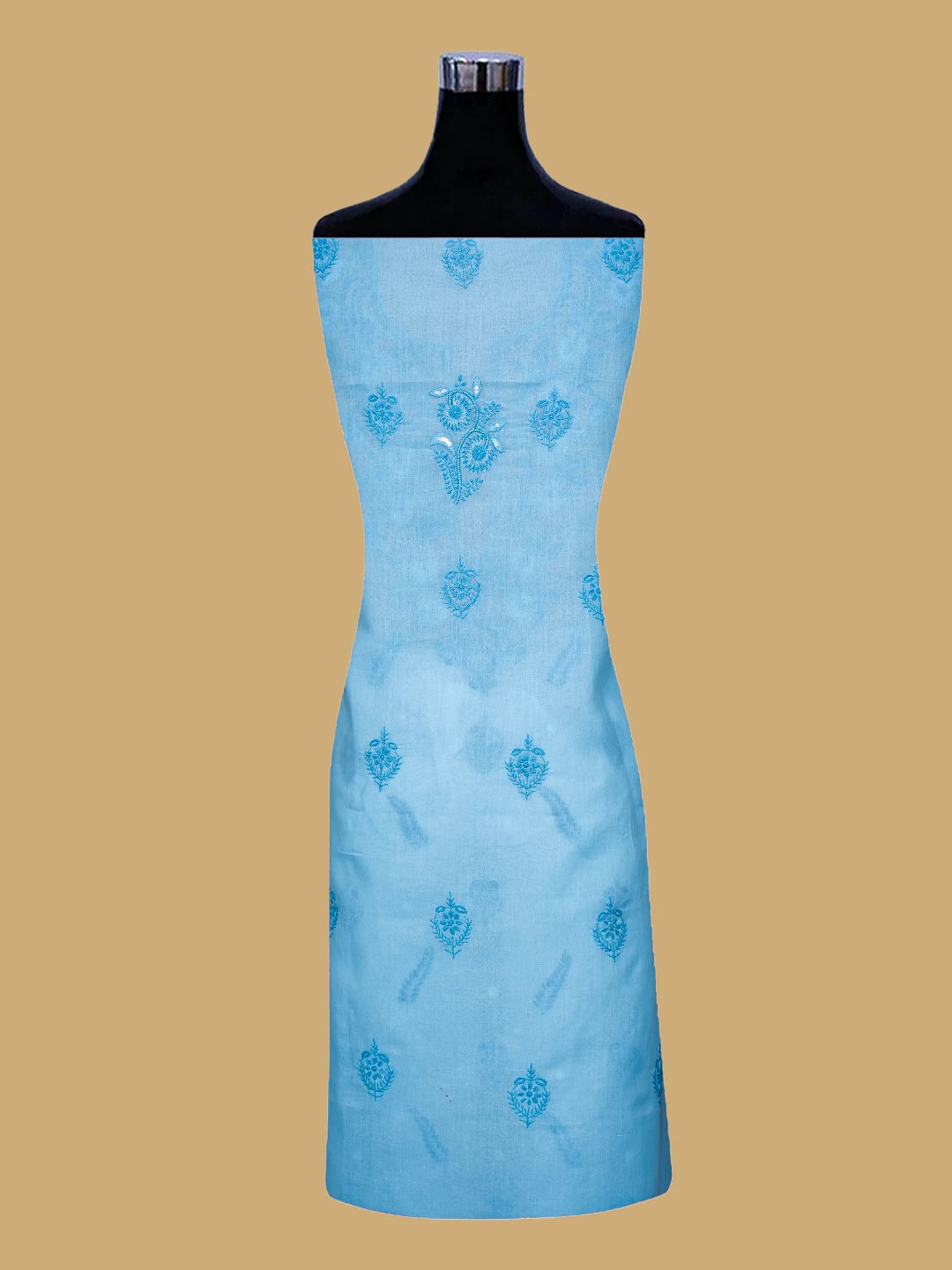Ada Hand Embroidered Blue Cotton Lucknowi Chikankari Unstitched Suit Piece 01A791901