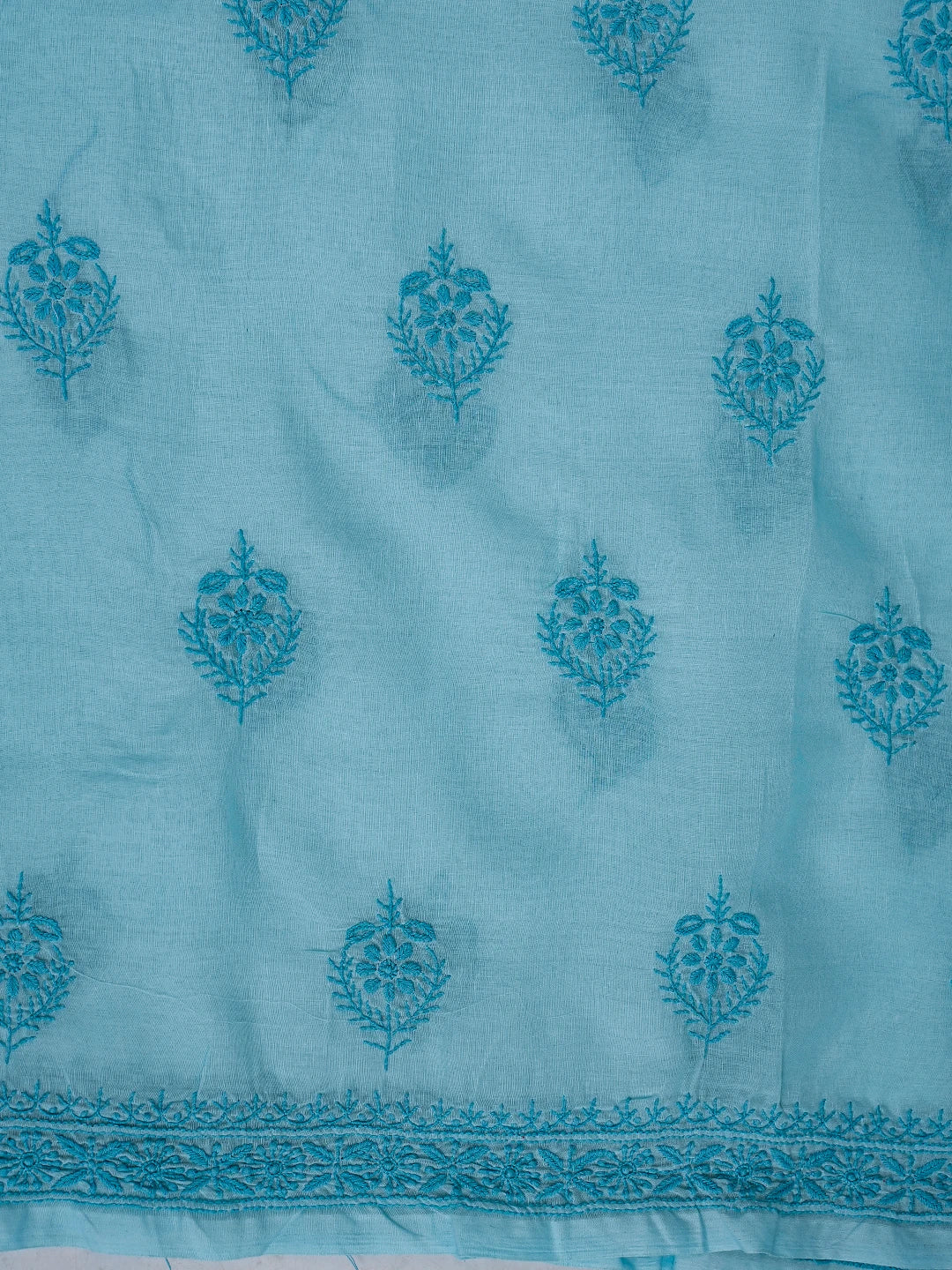 Ada Hand Embroidered Blue Cotton Lucknowi Chikankari Unstitched Suit Piece 01A791901