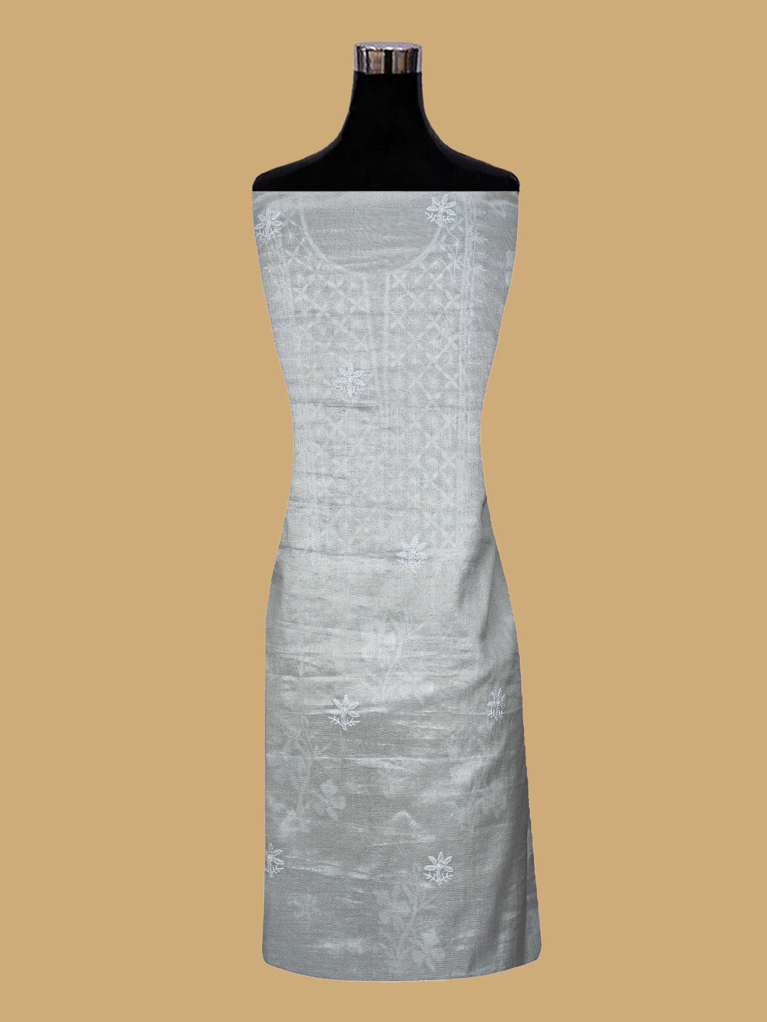 Ada Hand Embroidered Grey Tissue Lucknowi Chikankari Unstitched Kurta Dupatta Set 01A788958