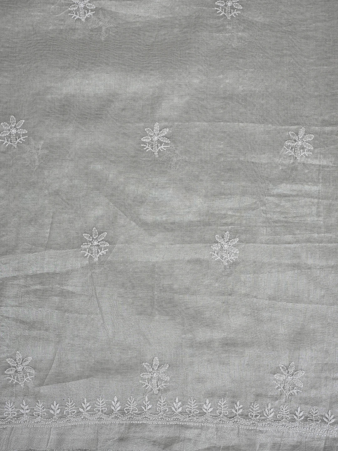 Ada Hand Embroidered Grey Tissue Lucknowi Chikankari Unstitched Kurta Dupatta Set 01A788958