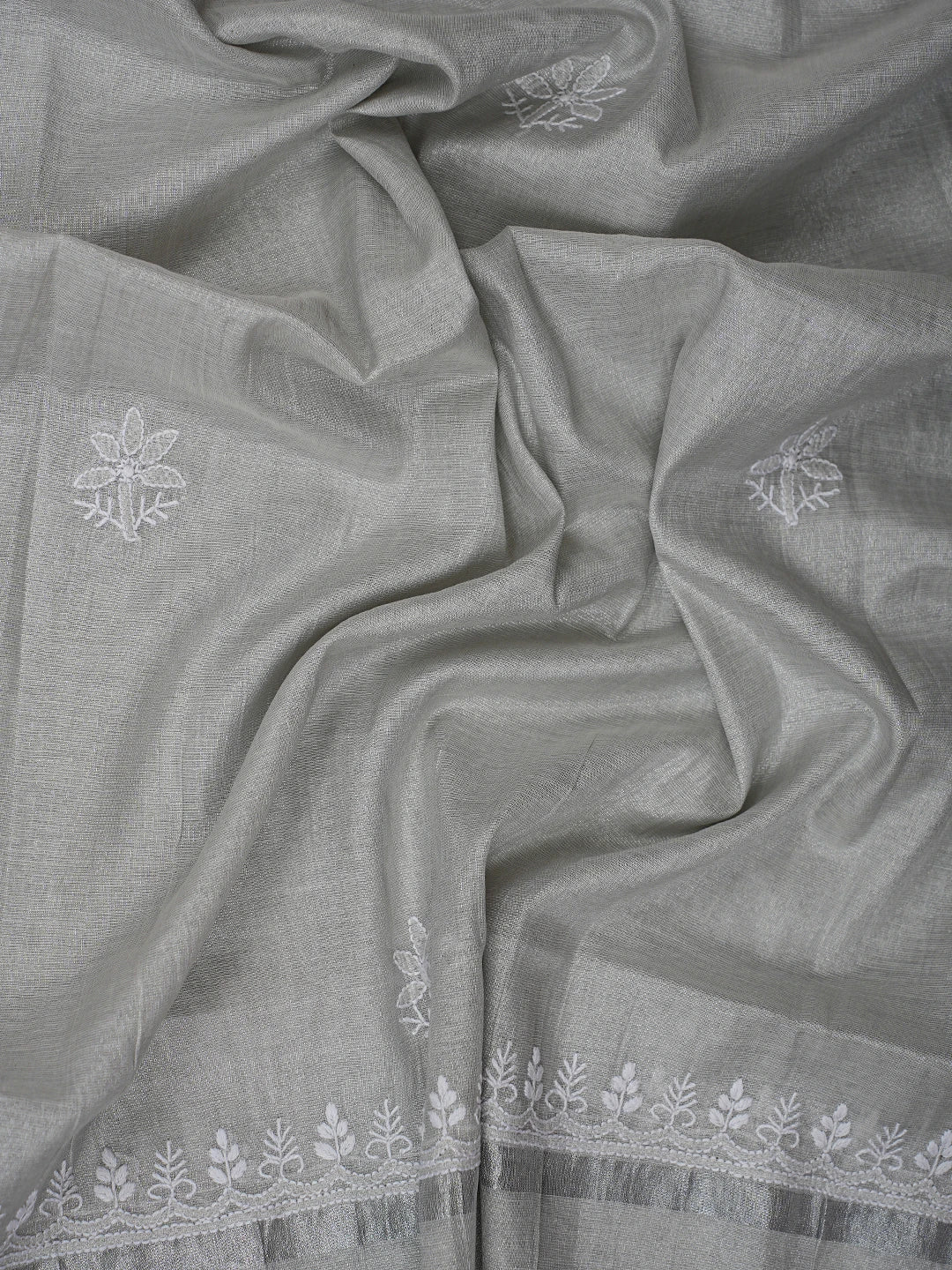 Ada Hand Embroidered Grey Tissue Lucknowi Chikankari Unstitched Kurta Dupatta Set 01A788958