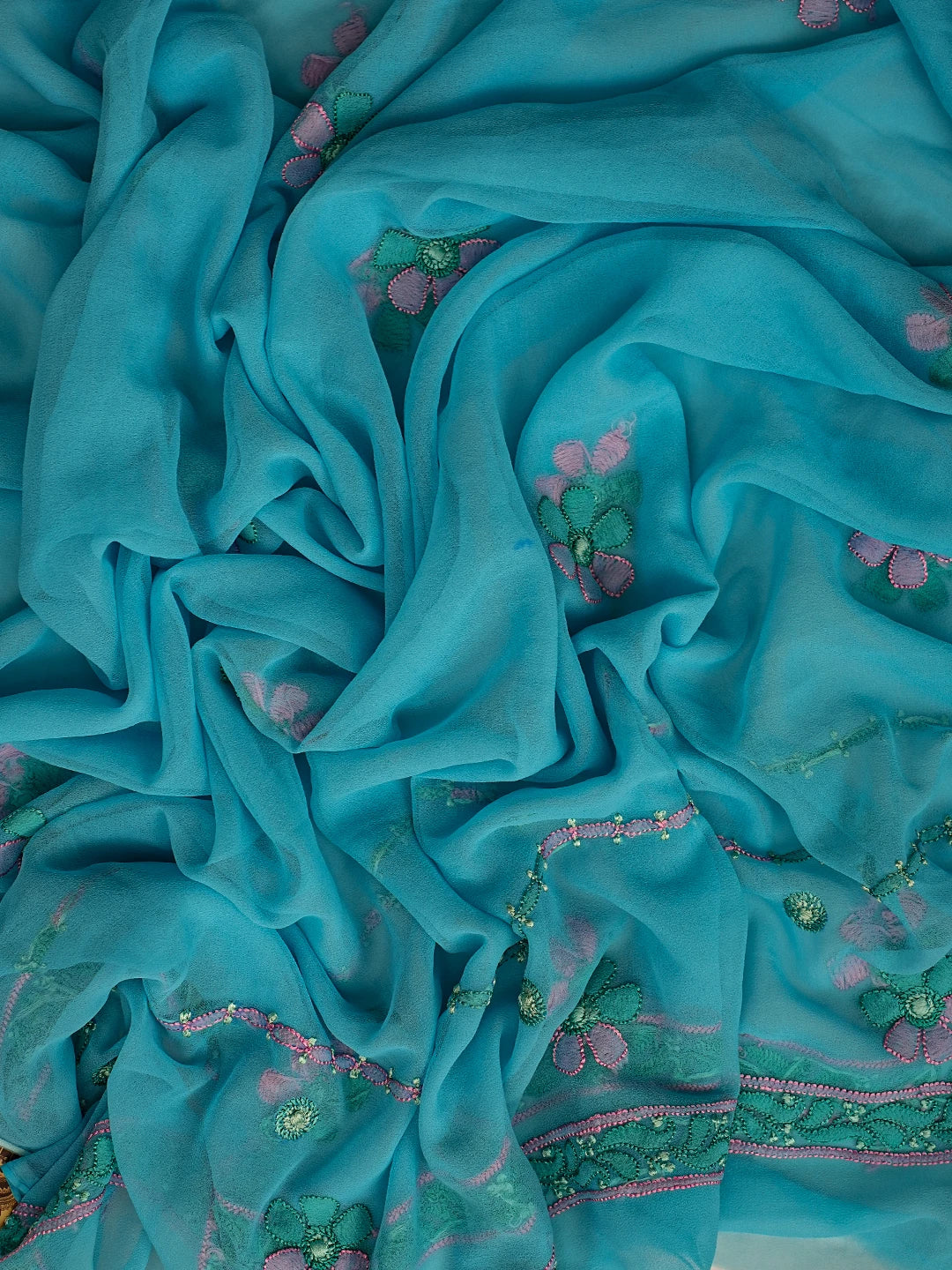 Ada Hand Embroidered Blue Georgette Lucknowi Chikankari Unstitched Suit Piece 01A779869