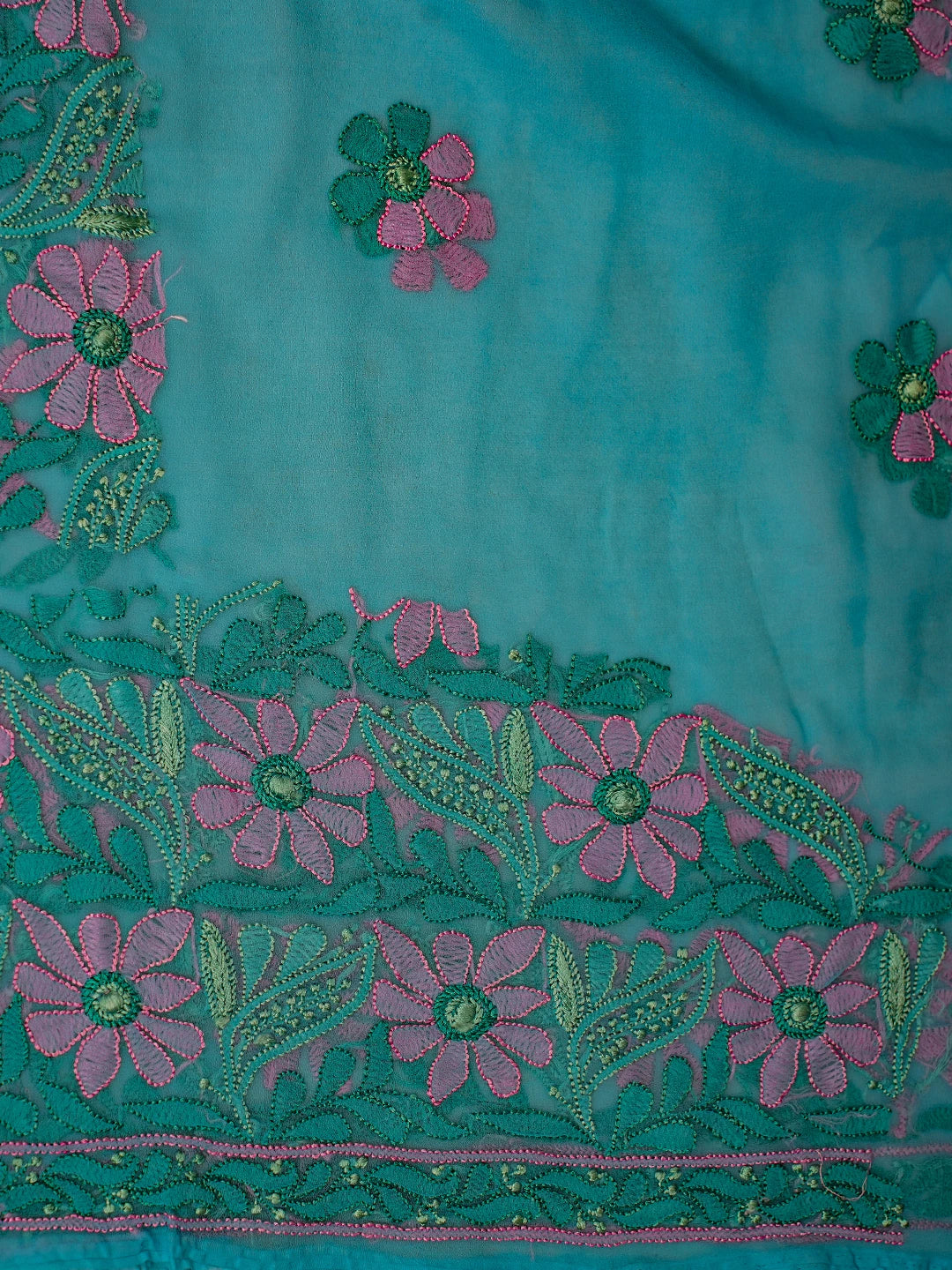 Ada Hand Embroidered Blue Georgette Lucknowi Chikankari Unstitched Suit Piece 01A779869