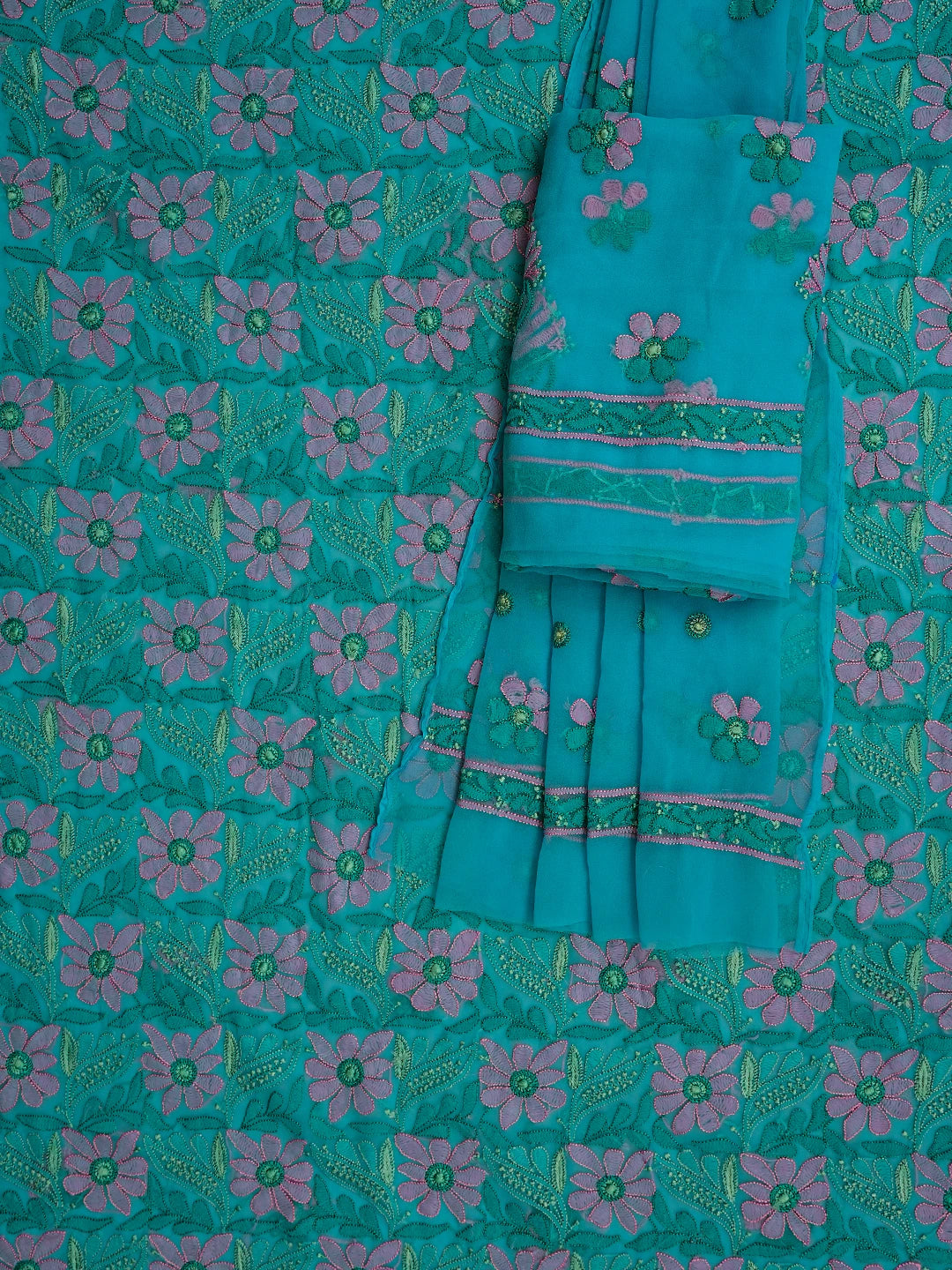 Ada Hand Embroidered Blue Georgette Lucknowi Chikankari Unstitched Suit Piece 01A779869