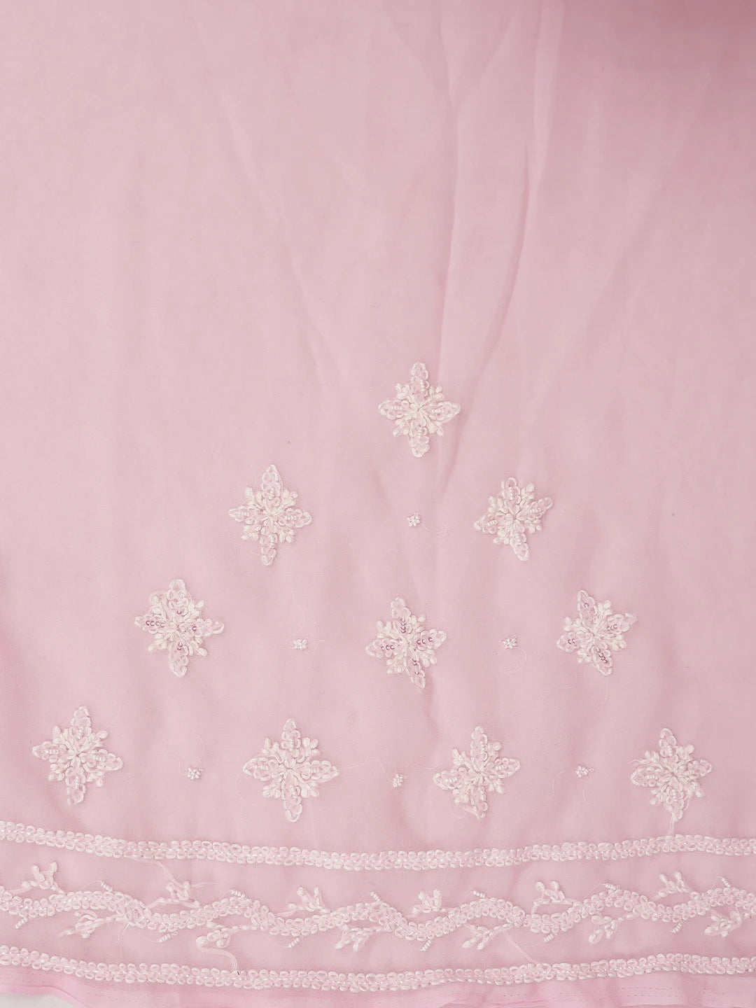 Ada Hand Embroidered Pink Georgette Lucknowi Chikankari Saree and Blouse With Pearl Work 01A737338
