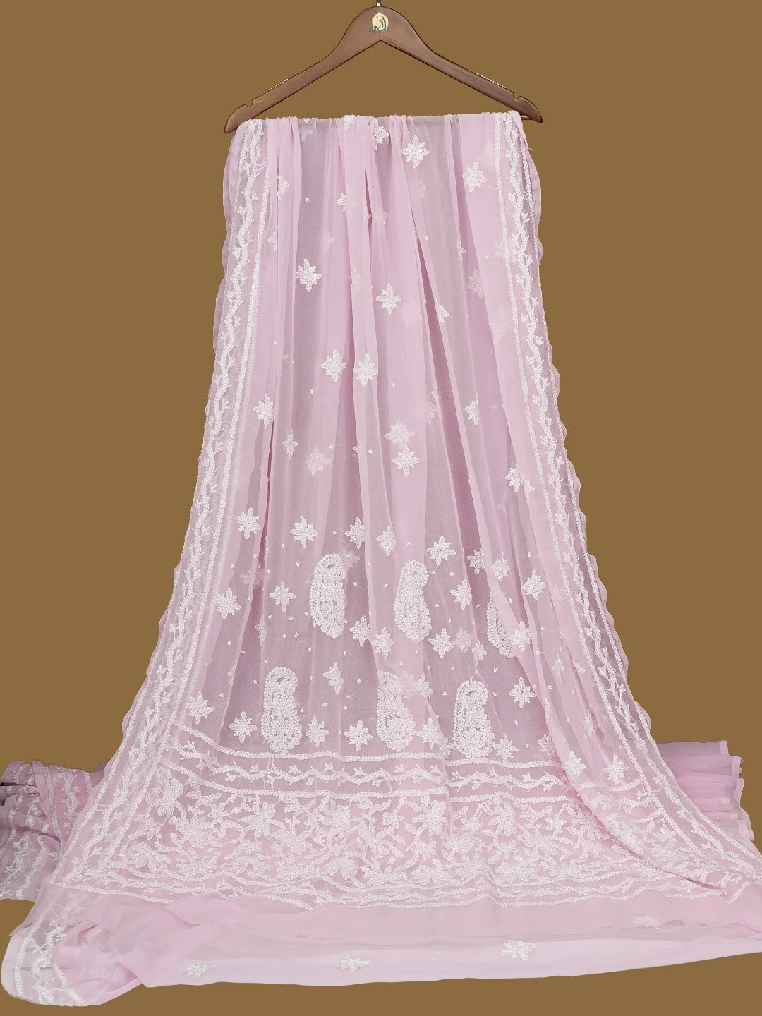 Ada Hand Embroidered Pink Georgette Lucknowi Chikankari Saree and Blouse With Pearl Work 01A737338