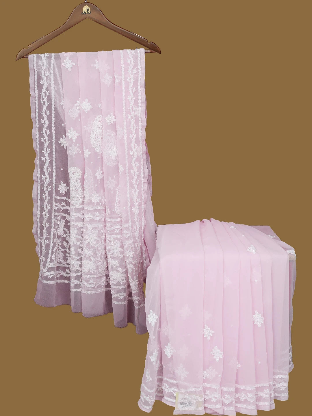 Ada Hand Embroidered Pink Georgette Lucknowi Chikankari Saree and Blouse With Pearl Work 01A737338