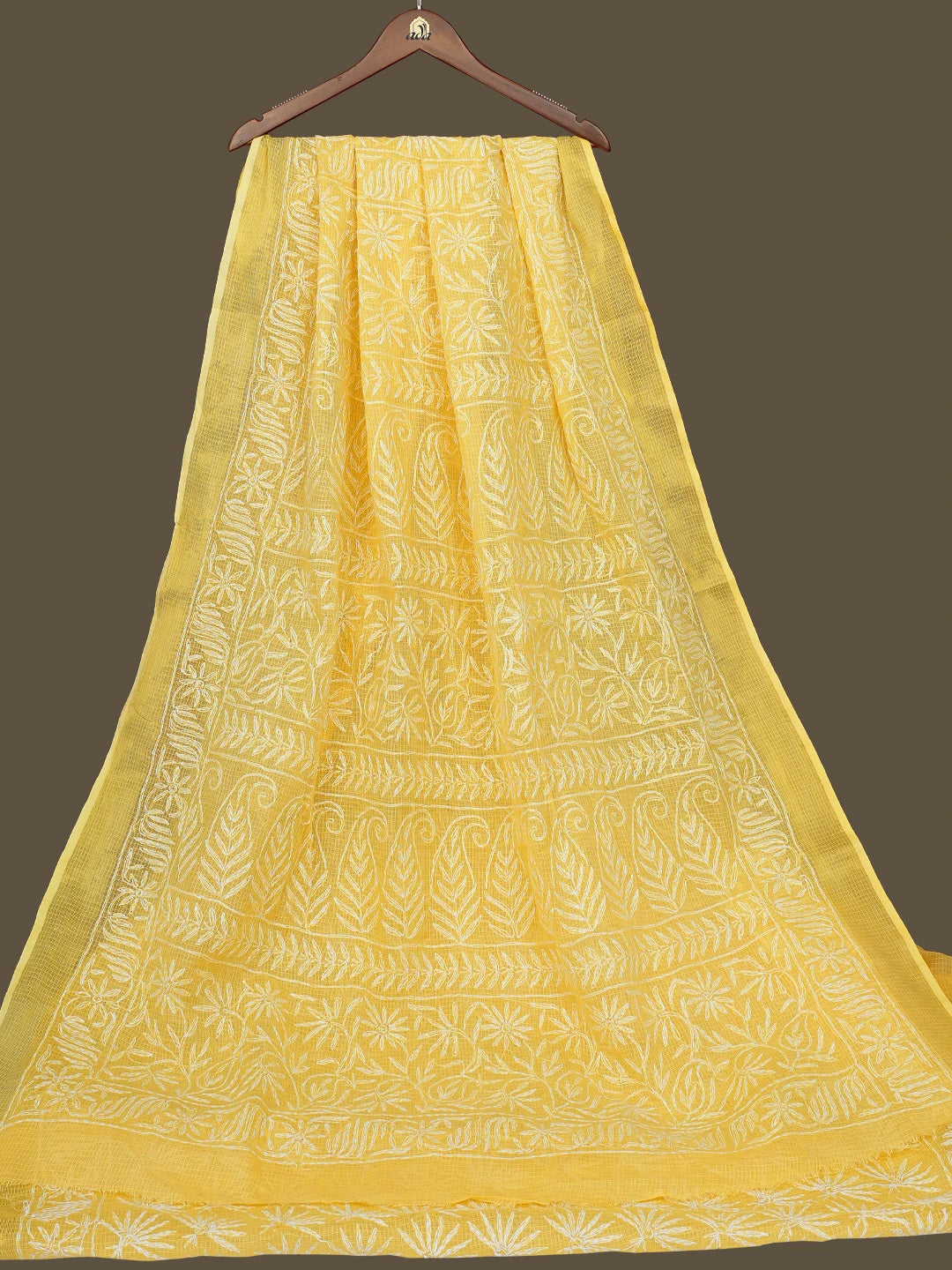 Ada Hand Embroidered Yellow Kota Lucknowi Chikankari Saree and Blouse 01A767521