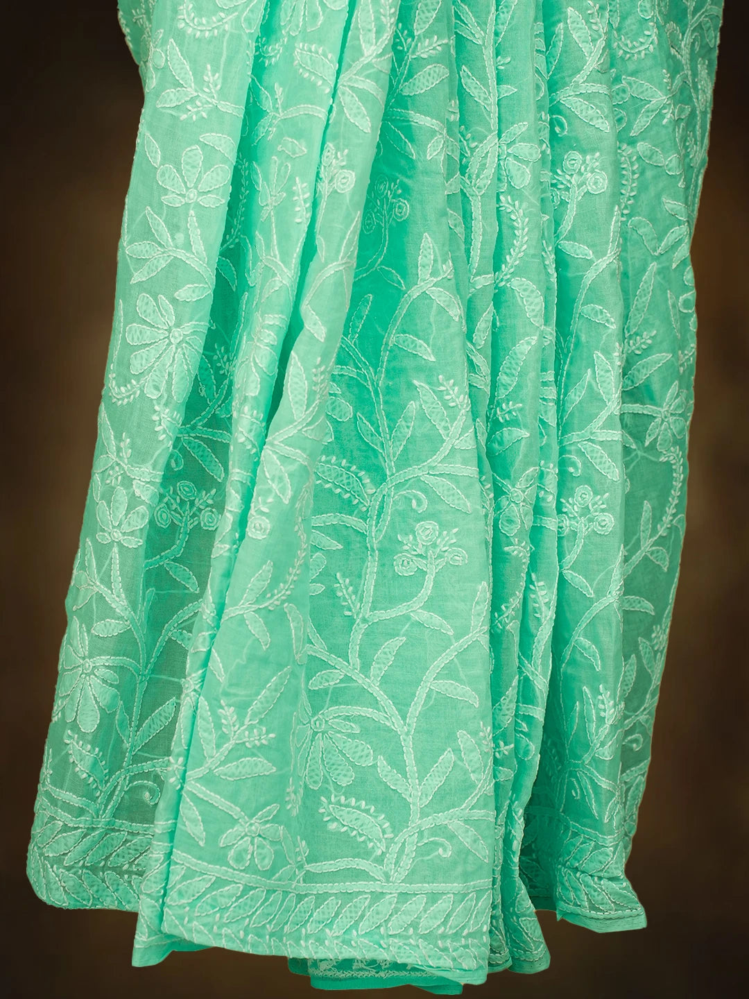Ada Hand Embroidered Sea Green Cotton Lucknowi Chikankari Saree and Blouse 01A787673