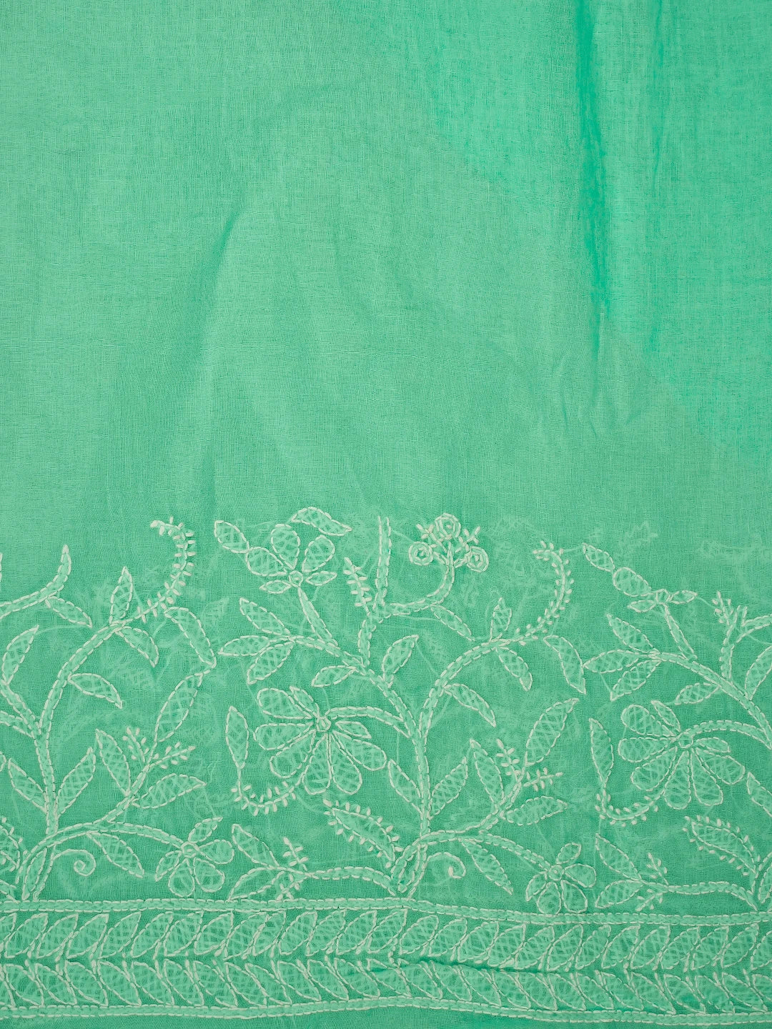 Ada Hand Embroidered Sea Green Cotton Lucknowi Chikankari Saree and Blouse 01A787673