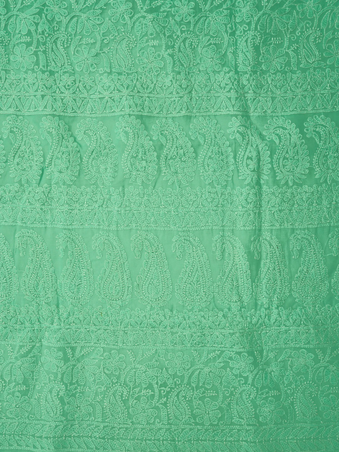 Ada Hand Embroidered Sea Green Cotton Lucknowi Chikankari Saree and Blouse 01A787673