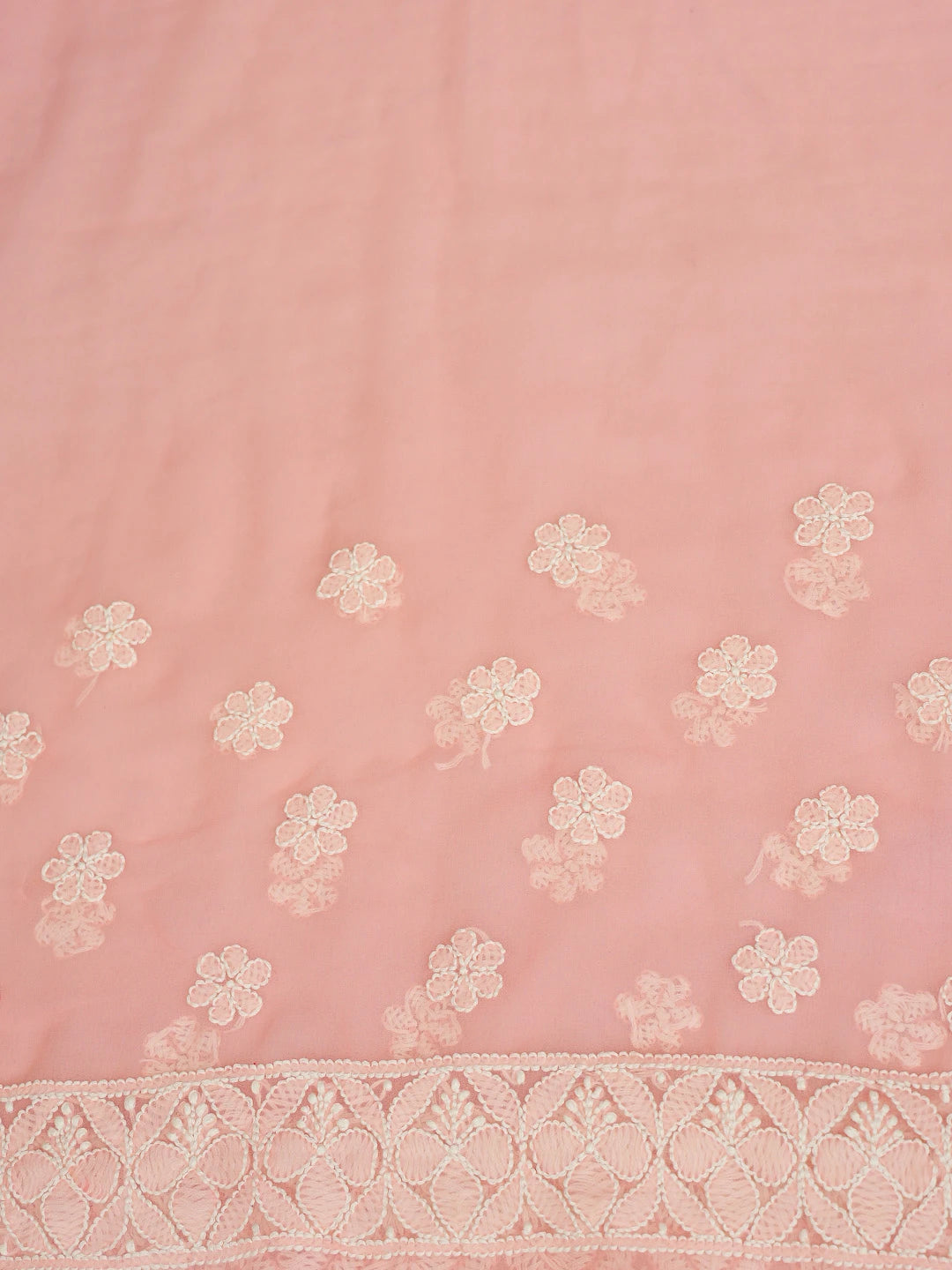 Ada Hand Embroidered Peach Georgette Lucknowi Chikankari Saree and Blouse 01A782768