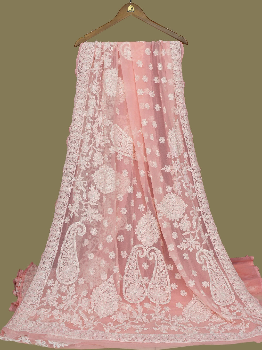 Ada Hand Embroidered Peach Georgette Lucknowi Chikankari Saree and Blouse 01A782768