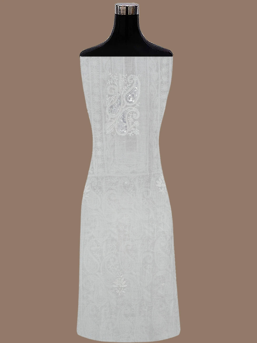 Ada Hand Embroidered Off White Chanderi Lucknowi Chikankari Semi-stitched Kurta Dupatta Set With Pearl Work 01A799451