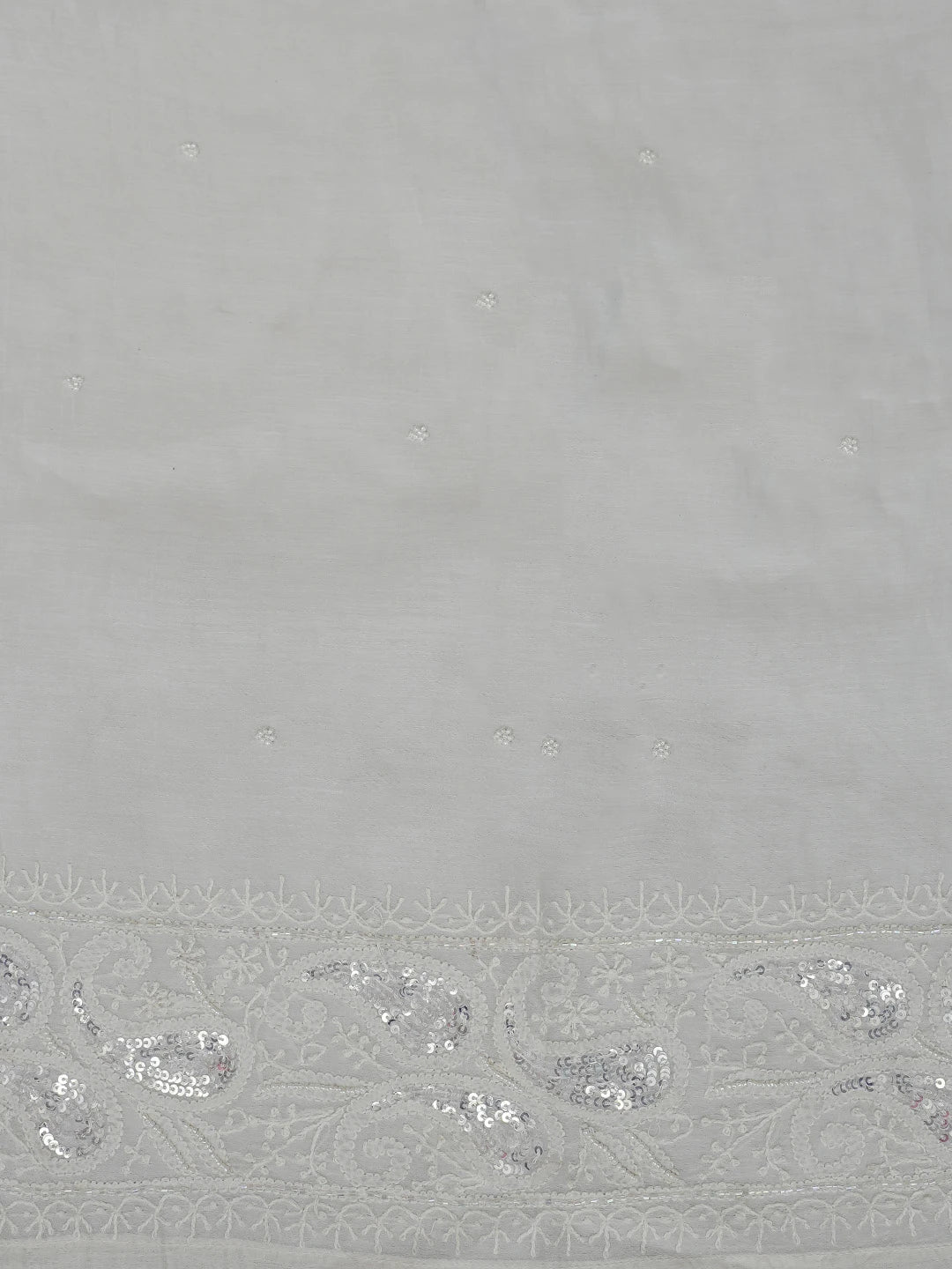 Ada Hand Embroidered Off White Chanderi Lucknowi Chikankari Semi-stitched Kurta Dupatta Set With Pearl Work 01A799451