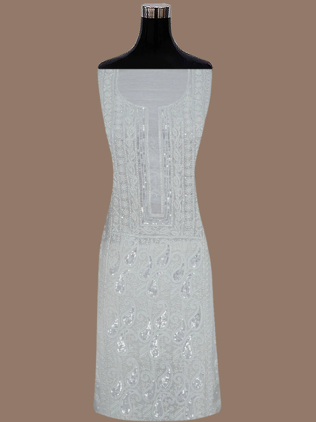 Ada Hand Embroidered Off White Chanderi Lucknowi Chikankari Semi-stitched Kurta Dupatta Set With Pearl Work 01A799451