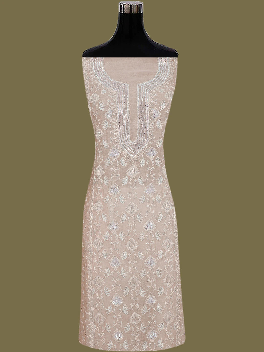 Ada Hand Embroidered Light Dusty Peach Chanderi Lucknowi Chikankari Semi-stitched Kurta Dupatta Set With Cutdana Work 01A799368
