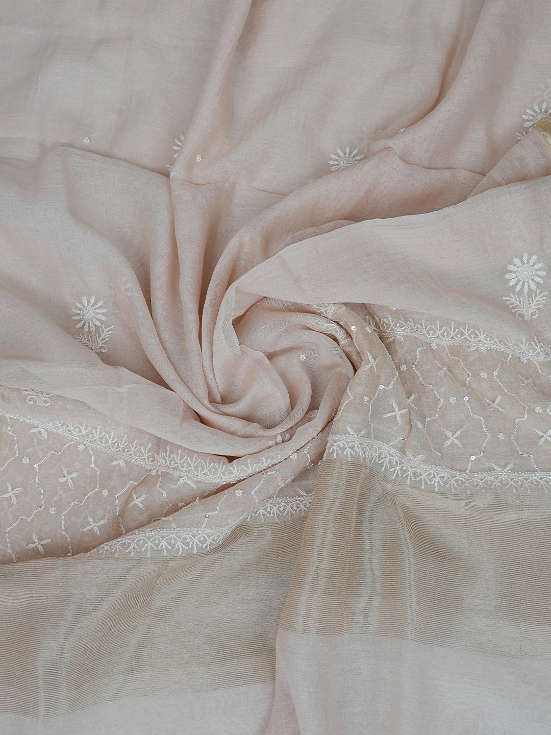 Ada Hand Embroidered Light Dusty Peach Chanderi Lucknowi Chikankari Semi-stitched Kurta Dupatta Set With Cutdana Work 01A799368