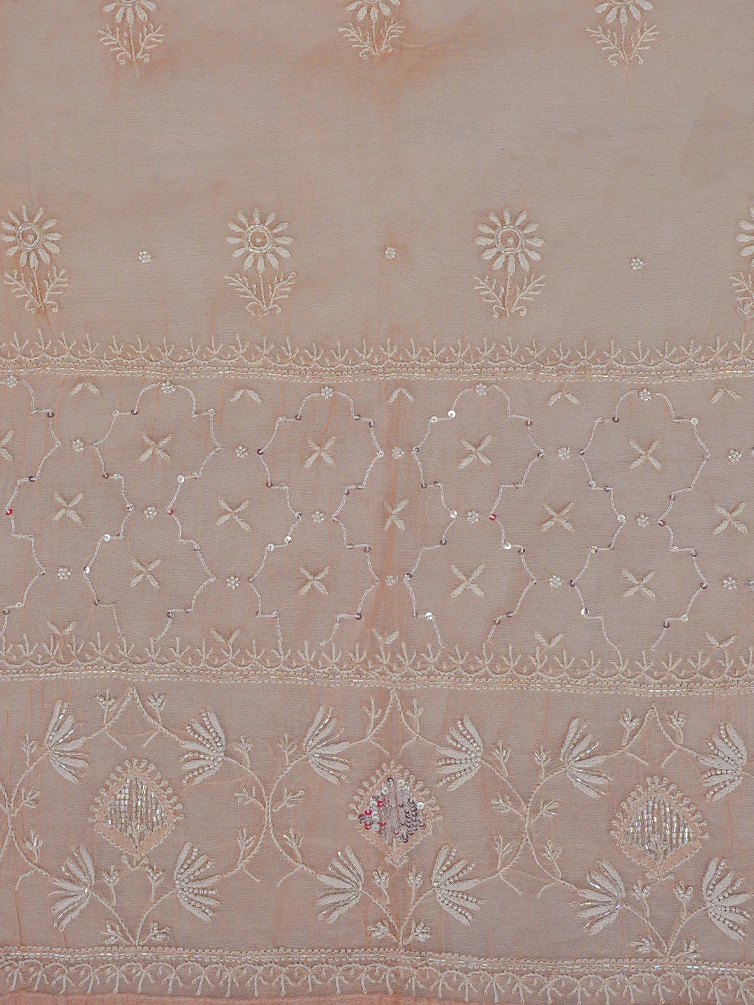 Ada Hand Embroidered Light Dusty Peach Chanderi Lucknowi Chikankari Semi-stitched Kurta Dupatta Set With Cutdana Work 01A799368