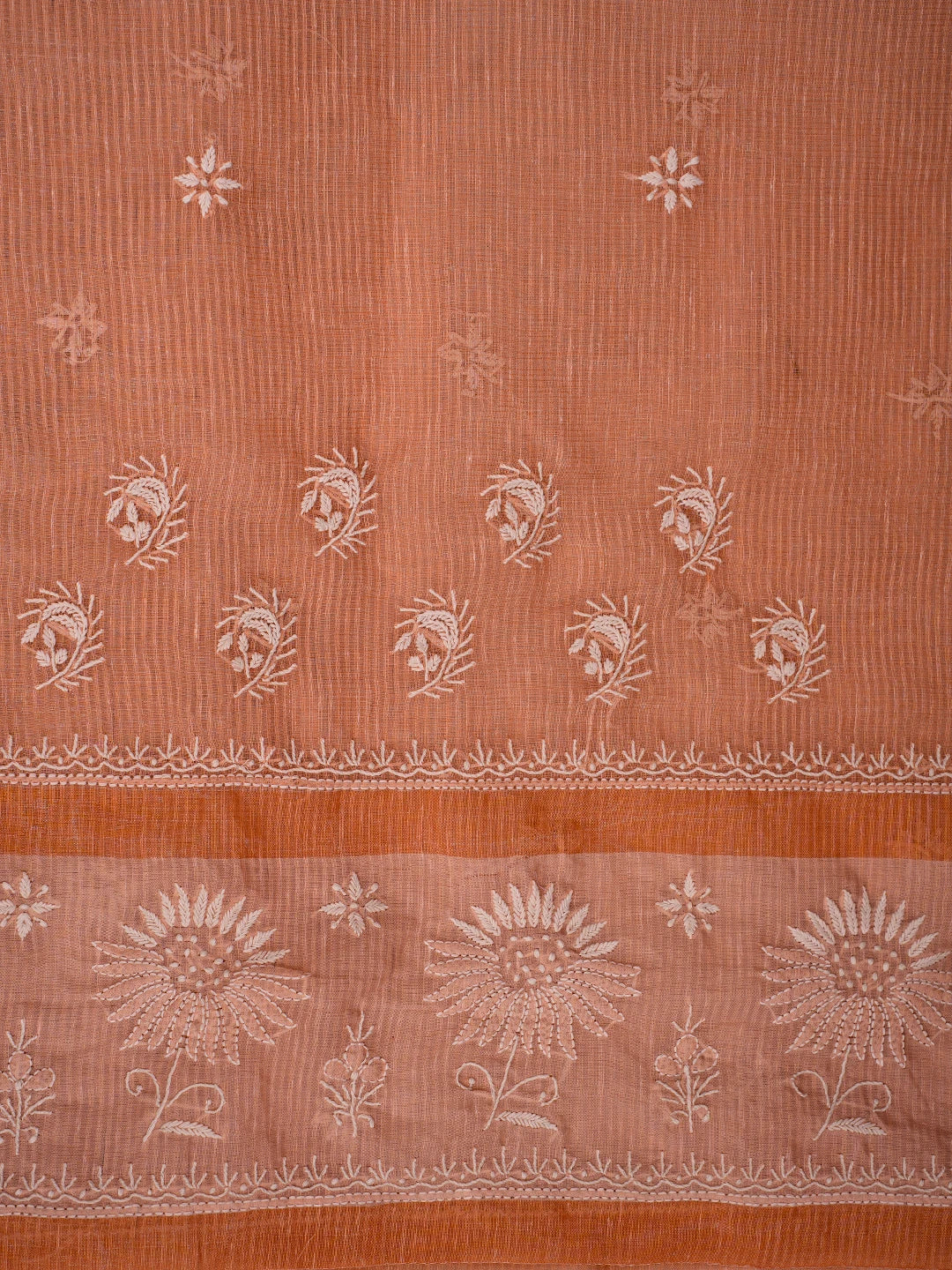Ada Hand Embroidered Peach Chanderi Lucknowi Chikankari Saree and Blouse 01A785682