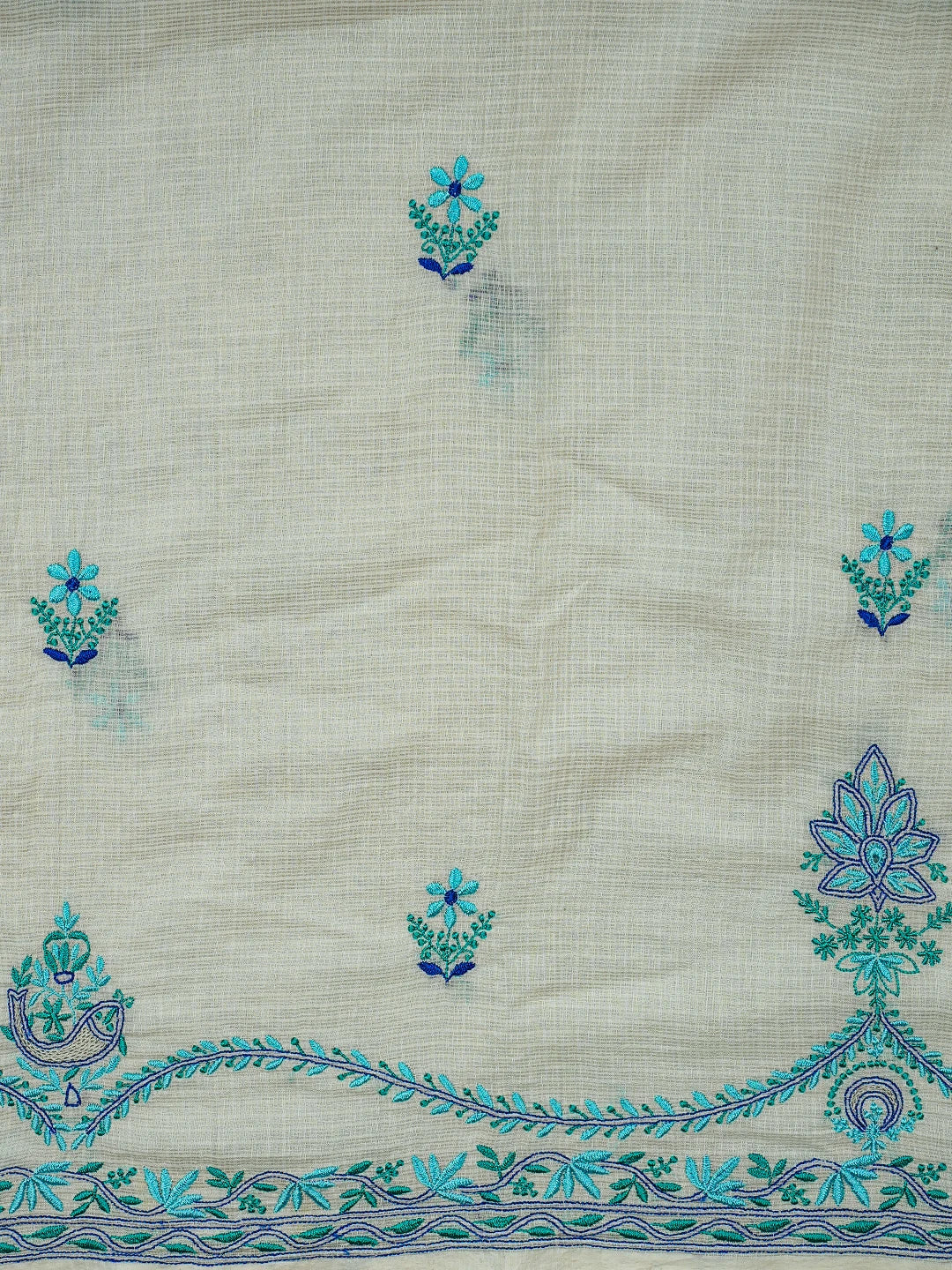 Ada Hand Embroidered Cream Kota Silk Lucknowi Chikankari Saree and Blouse 01A631647