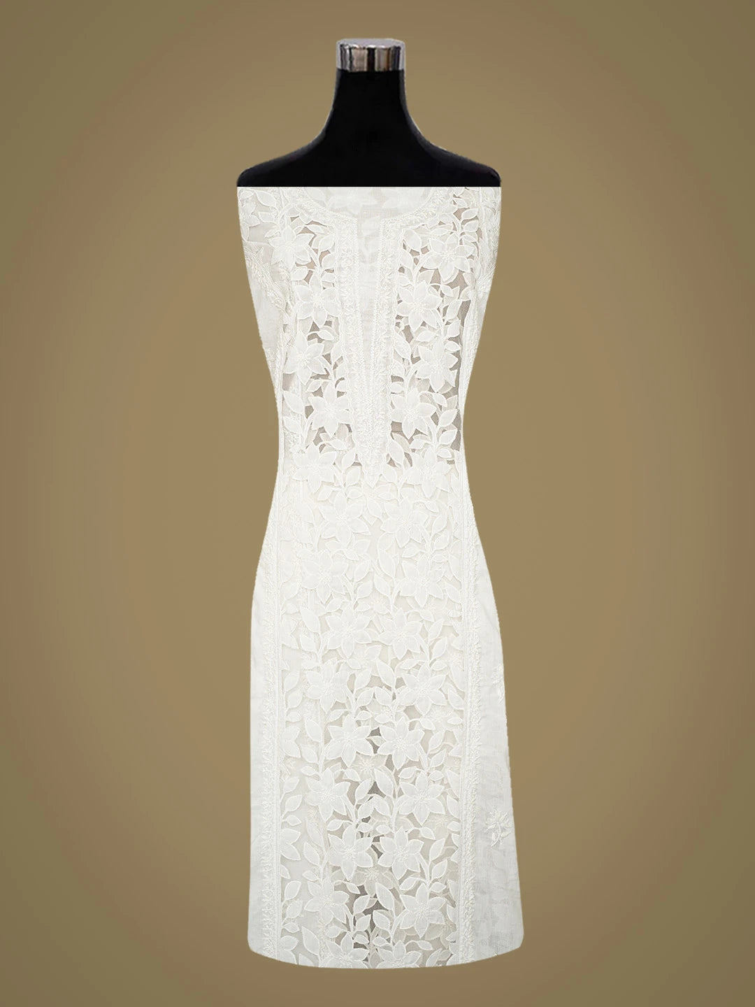 Ada Hand Embroidered White Cotton Lucknowi Chikankari Semi-Stitched Kurta Dupatta Set 01A791361
