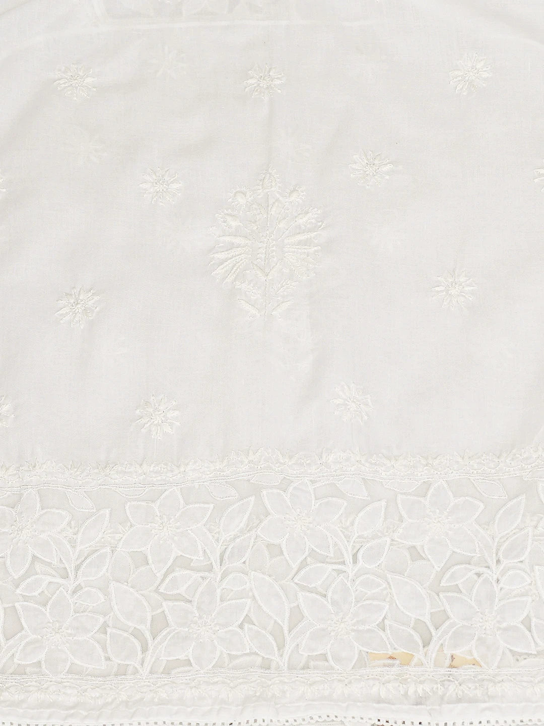 Ada Hand Embroidered White Cotton Lucknowi Chikankari Semi-Stitched Kurta Dupatta Set 01A791361