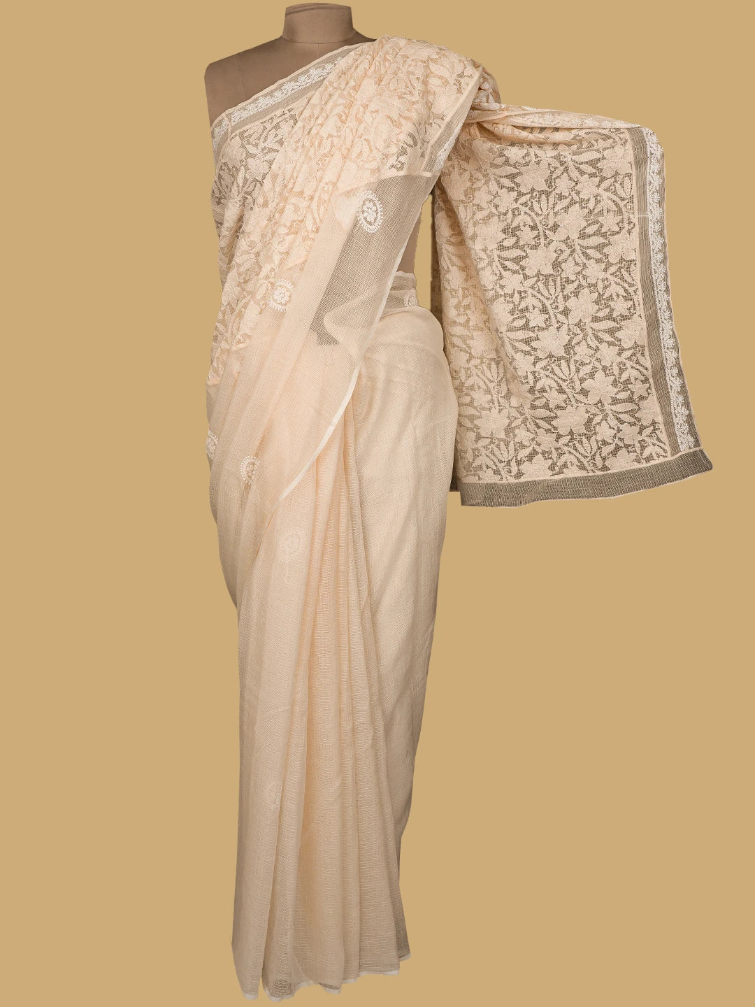 Ada Hand Embroidered Peach Kota Lucknowi Chikankari Saree and Blouse 01A717493