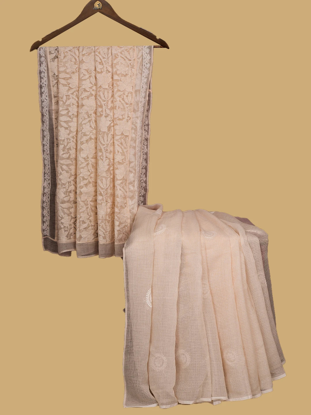Ada Hand Embroidered Peach Kota Lucknowi Chikankari Saree and Blouse 01A717493