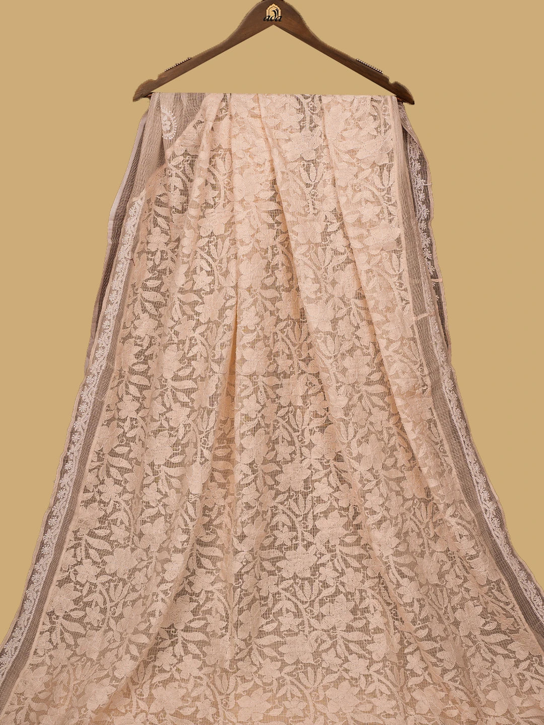 Ada Hand Embroidered Peach Kota Lucknowi Chikankari Saree and Blouse 01A717493