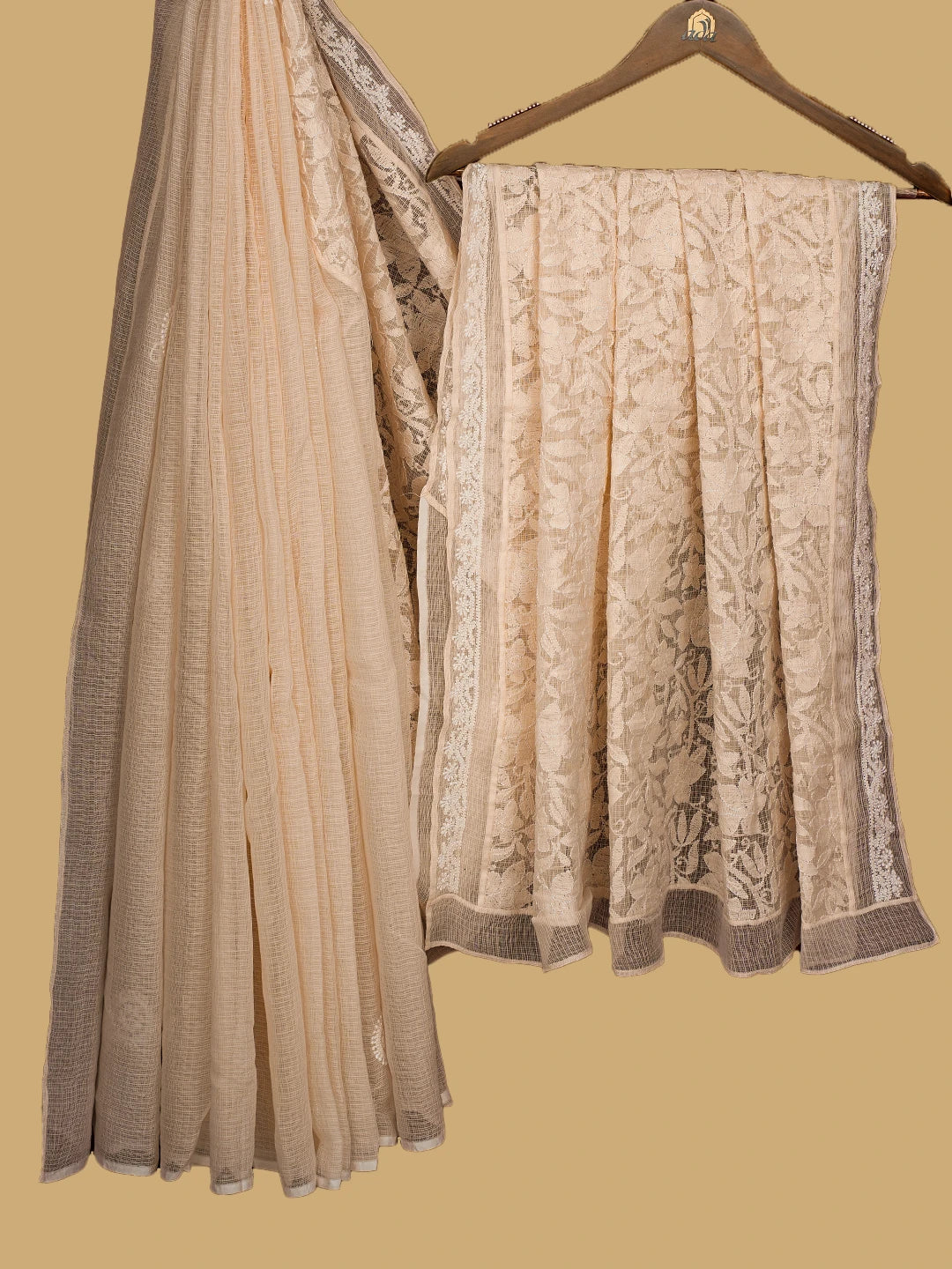 Ada Hand Embroidered Peach Kota Lucknowi Chikankari Saree and Blouse 01A717493