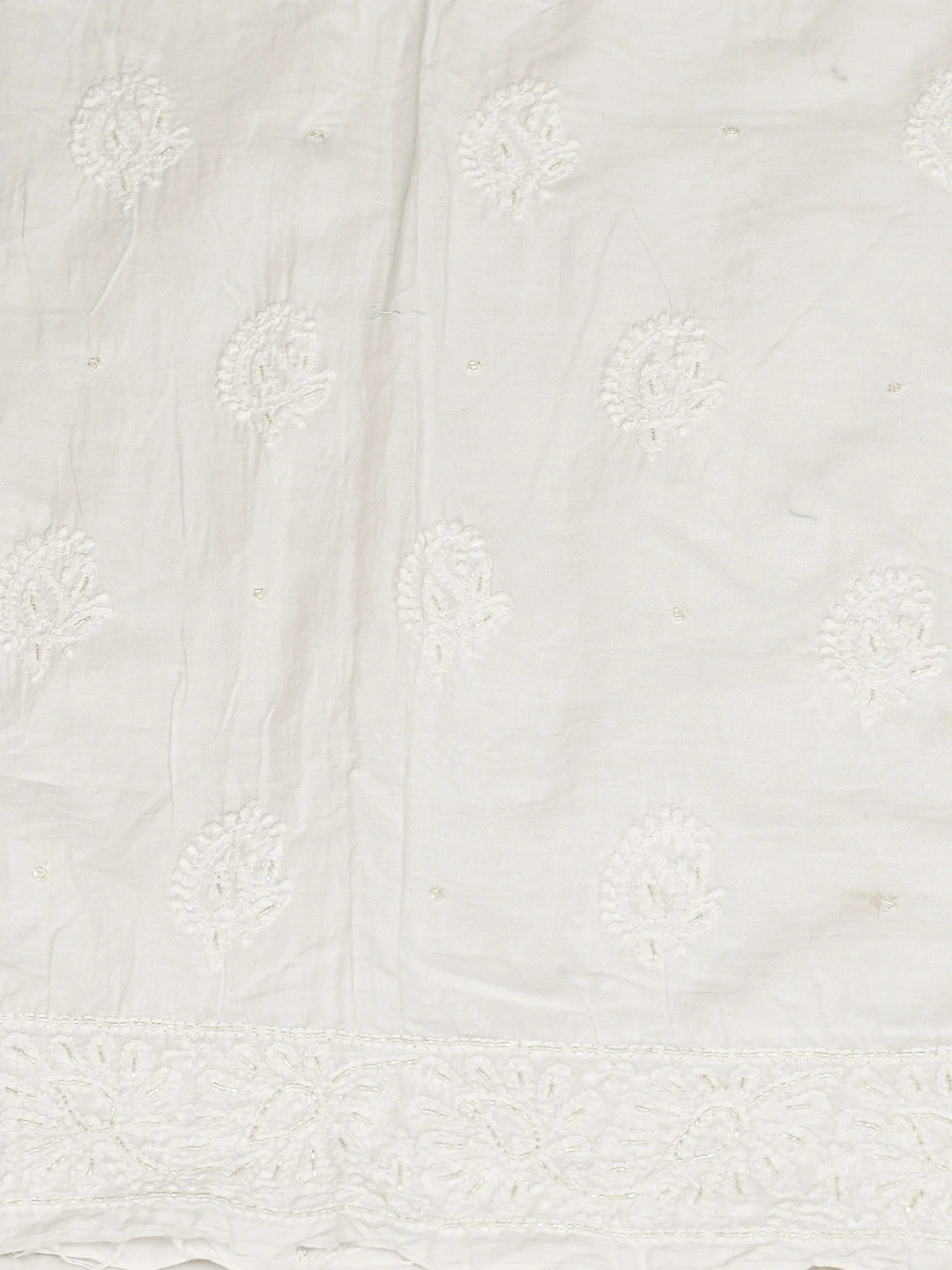 Ada Hand Embroidered White Cotton Lucknowi Chikankari Unstitched Kurta Dupatta Set With Cutdana Work 01A368120