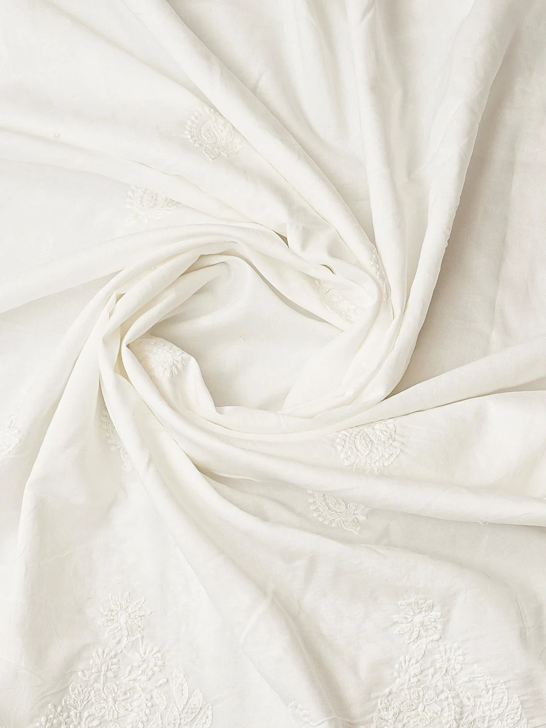 Ada Hand Embroidered White Cotton Lucknowi Chikankari Unstitched Kurta Dupatta Set With Cutdana Work 01A368120
