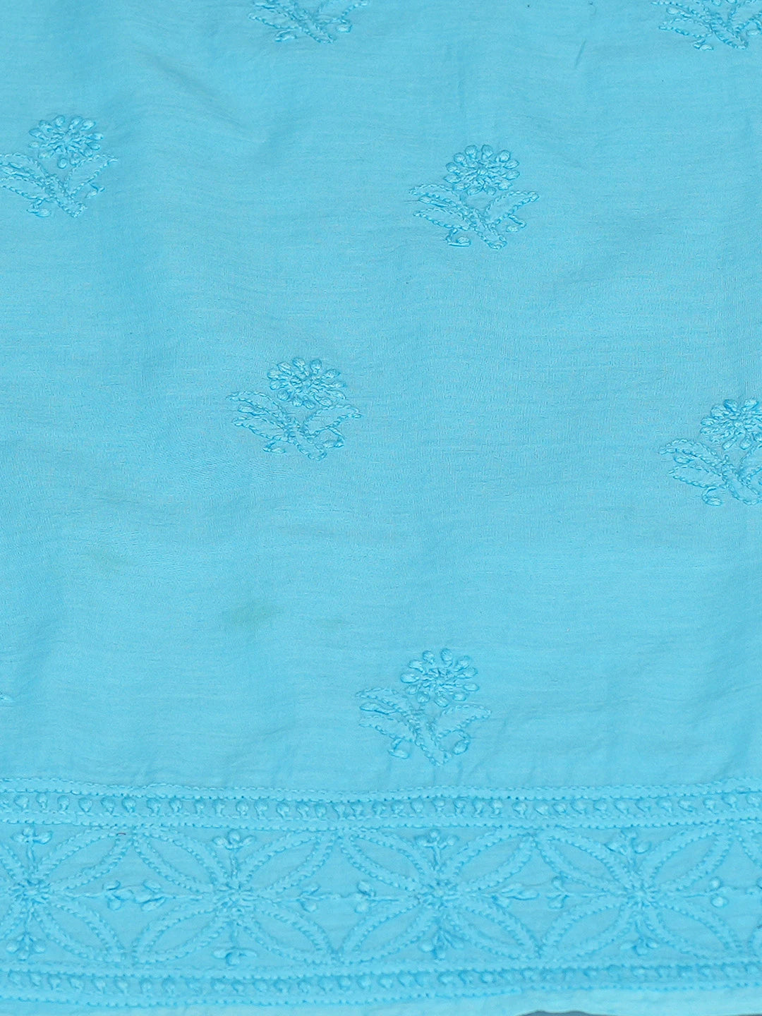 Ada Hand Embroidered Deep Sky Blue Cotton Lucknowi Chikankari Unstitched Kurta Dupatta Set 01A233578