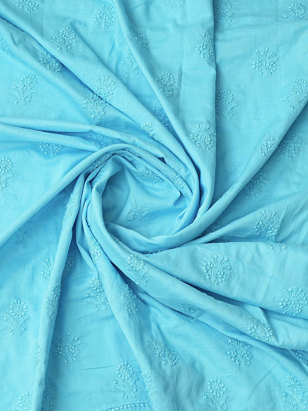 Ada Hand Embroidered Deep Sky Blue Cotton Lucknowi Chikankari Unstitched Kurta Dupatta Set 01A233578