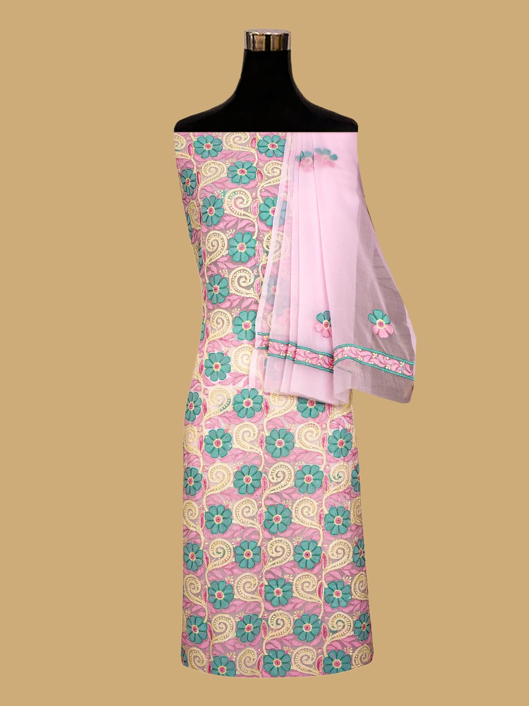 Ada Hand Embroidered Pink Georgette Lucknowi Chikankari Unstitched Suit Piece 01A779854